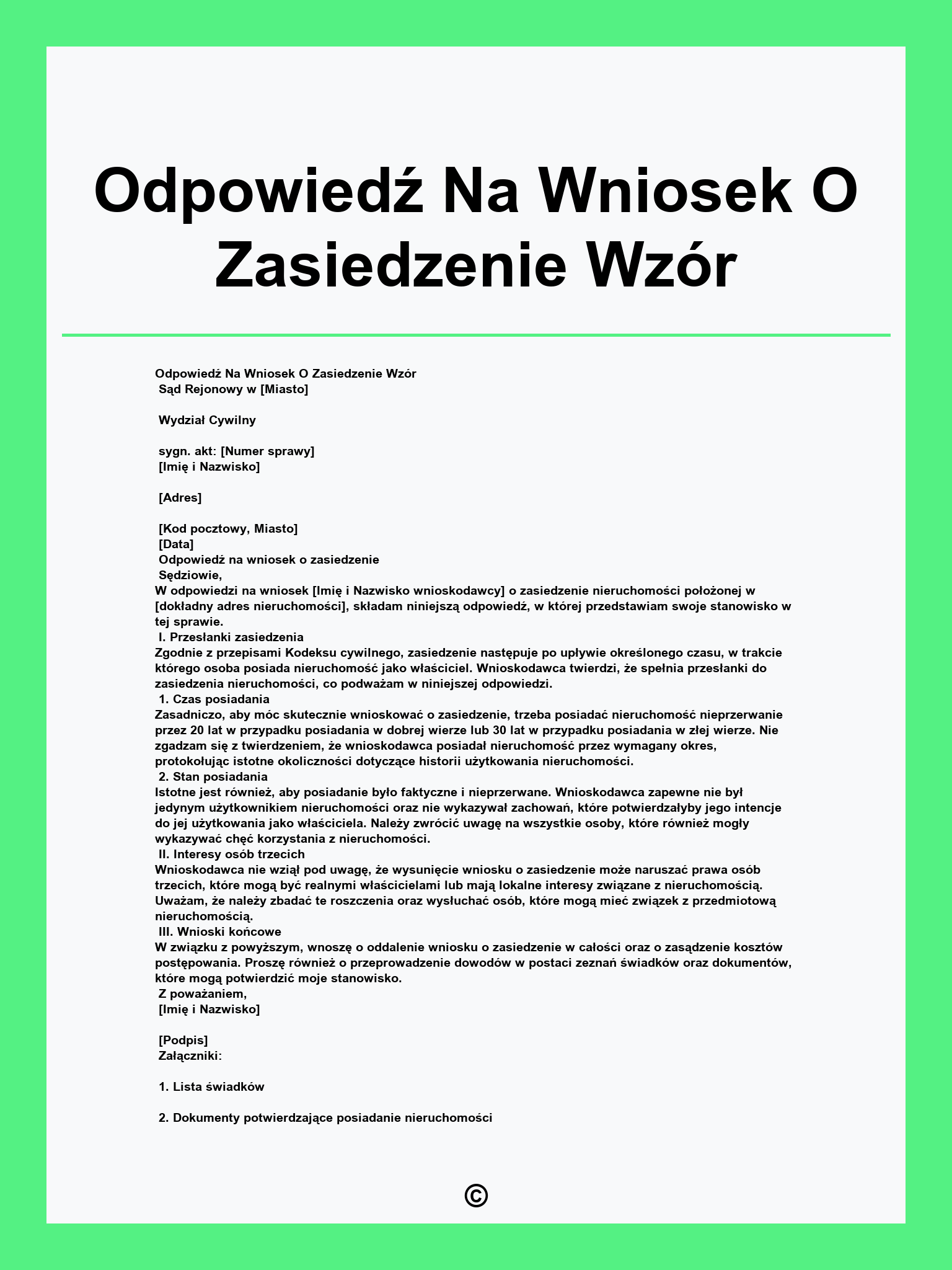 Odpowiedź Na Wniosek O Zasiedzenie Wzór