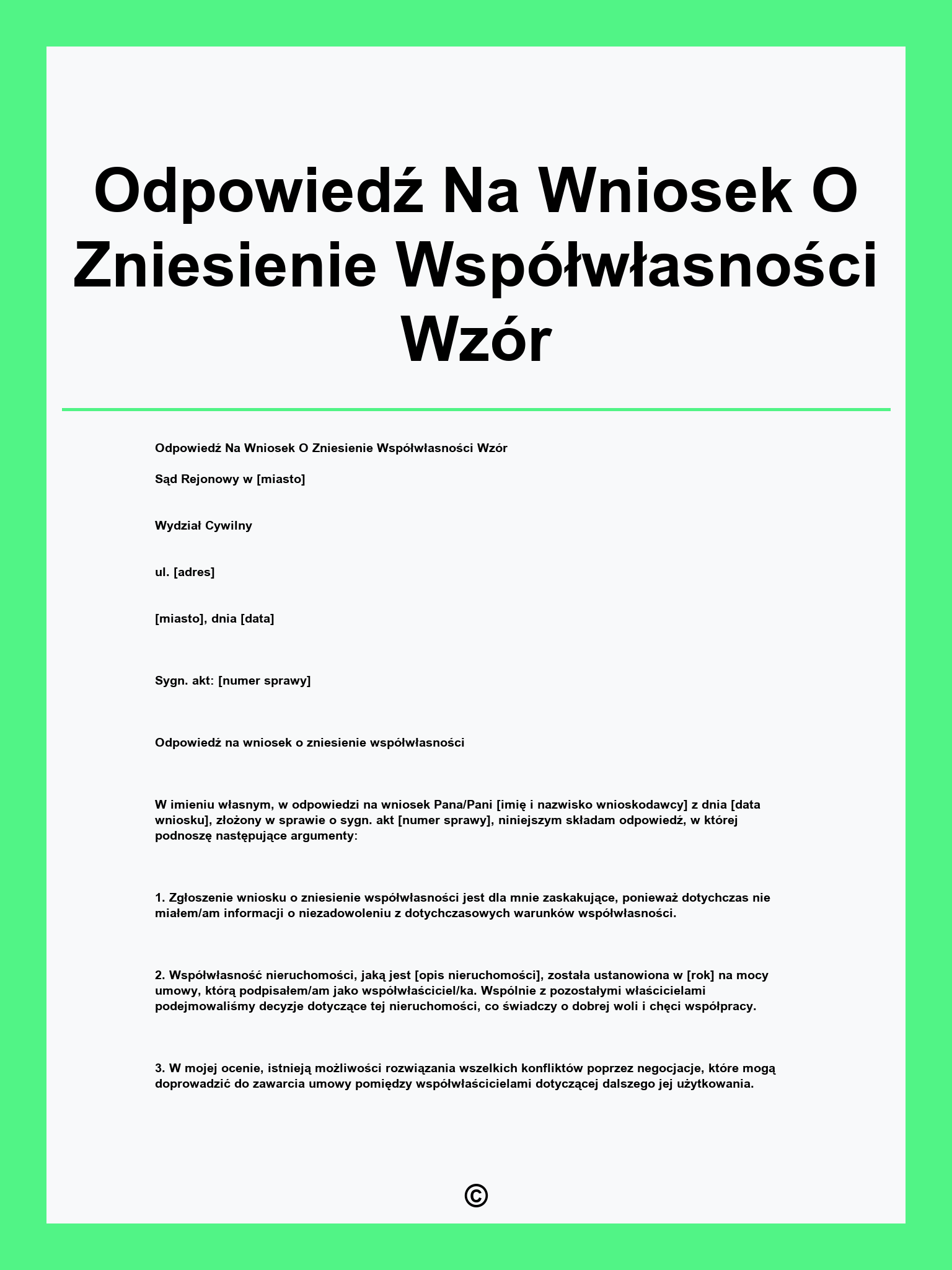 Odpowiedź Na Wniosek O Zniesienie Współwłasności Wzór