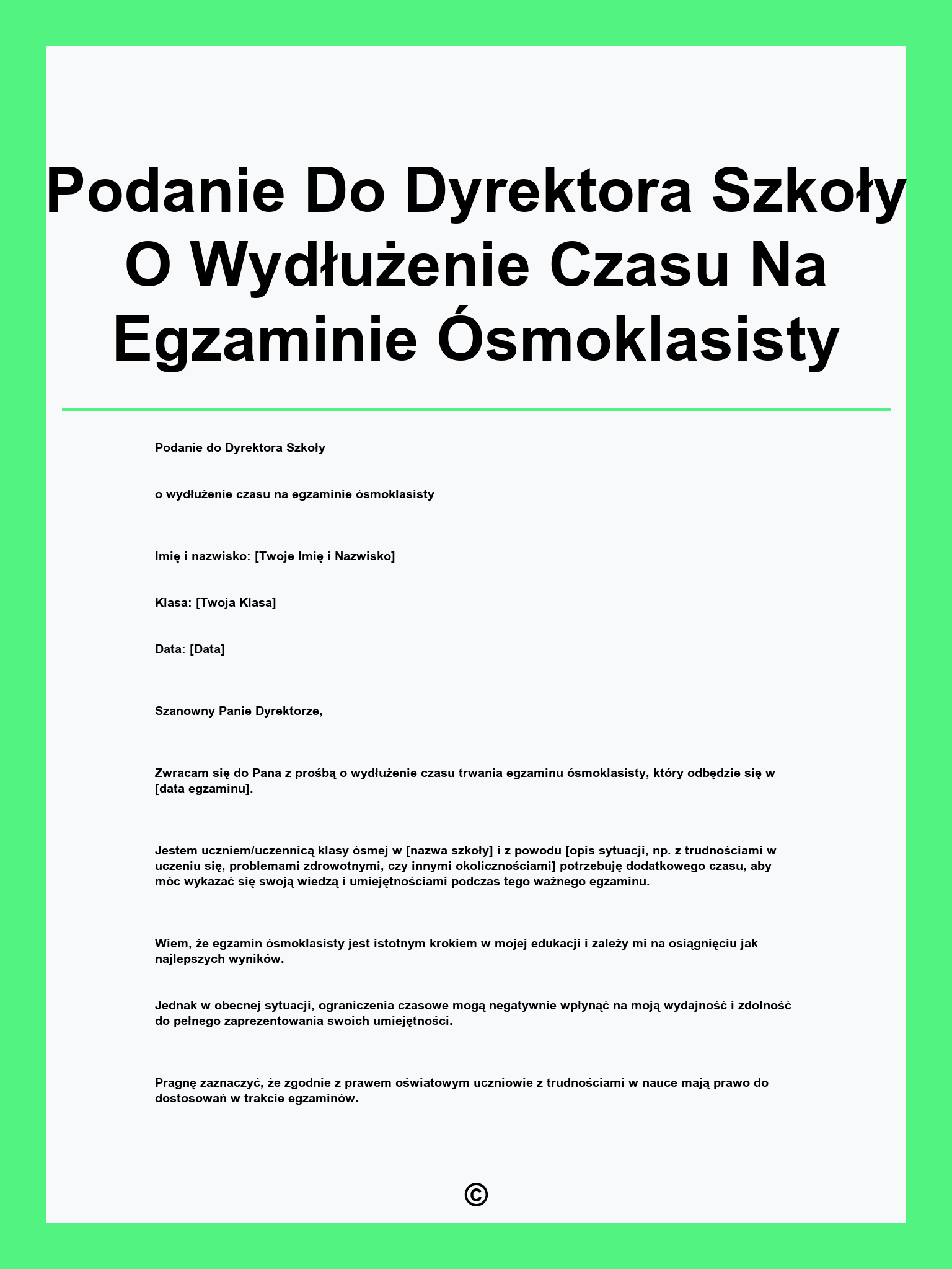 Podanie Do Dyrektora Szkoły O Wydłużenie Czasu Na Egzaminie Ósmoklasisty