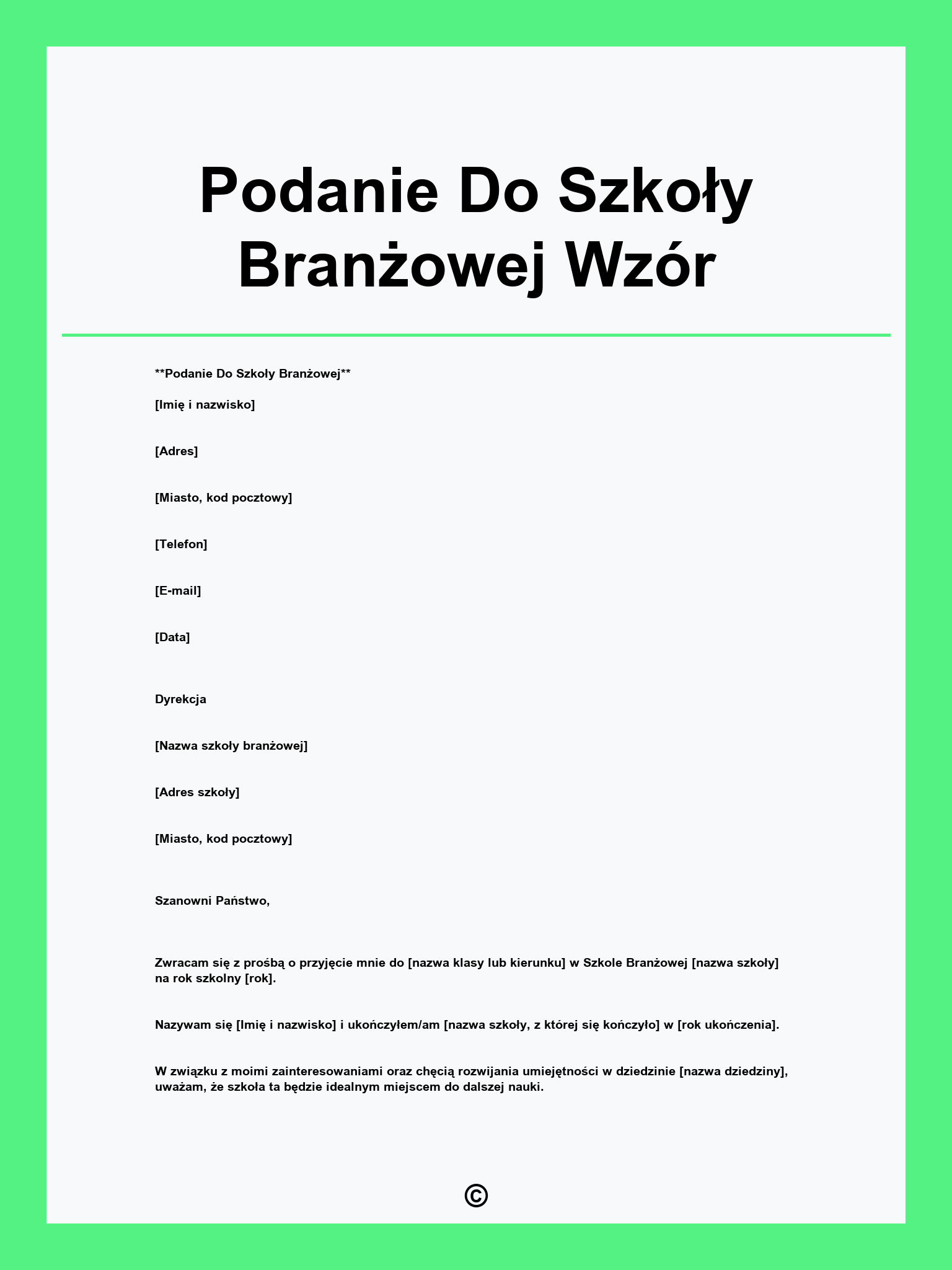 Podanie Do Szkoły Branżowej Wzór