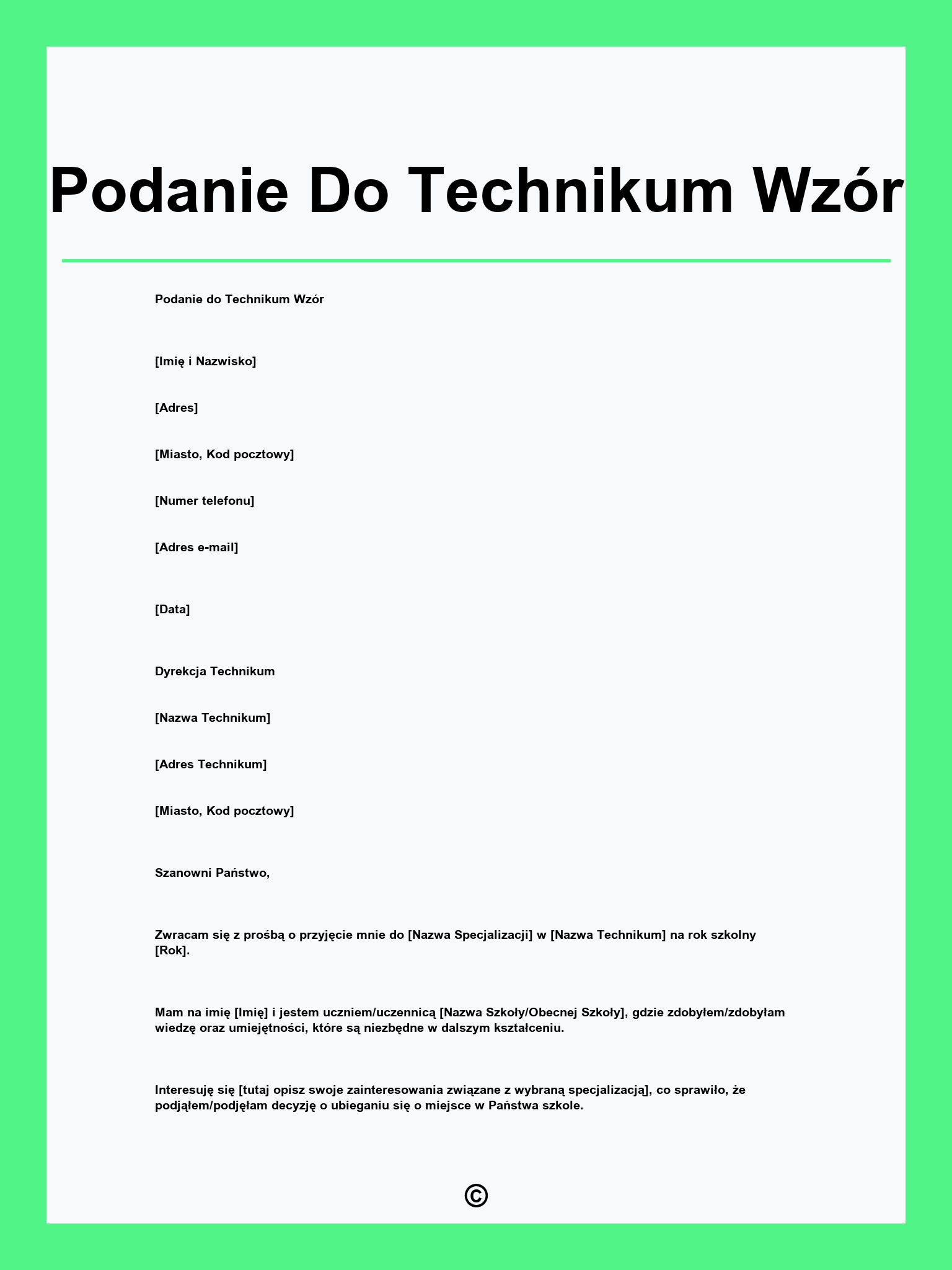 Podanie Do Technikum Wzór