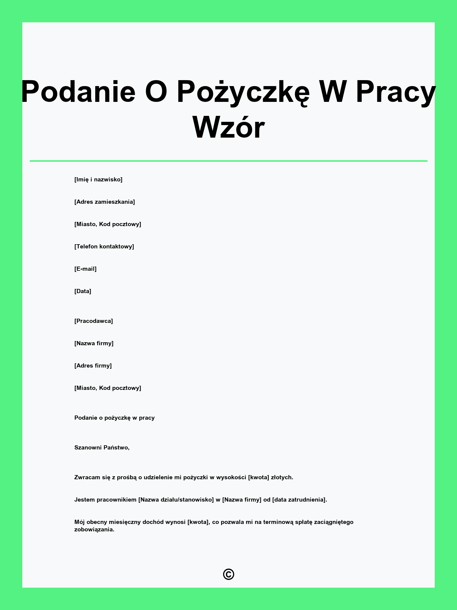 Podanie O Pożyczkę W Pracy Wzór