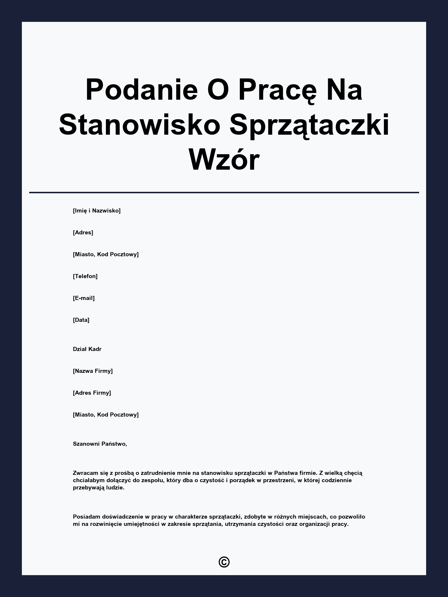 Podanie O Pracę Na Stanowisko Sprzątaczki Wzór