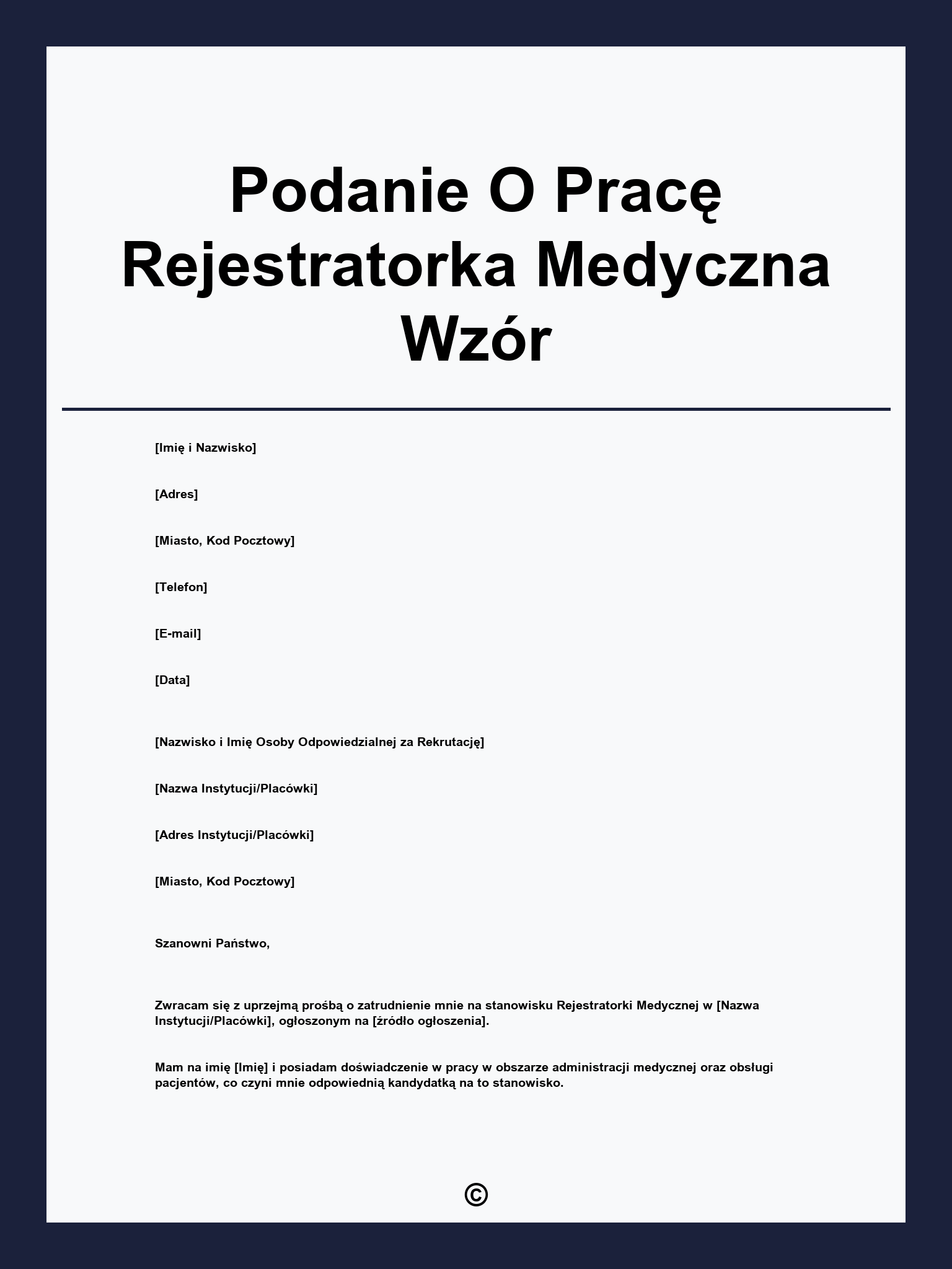 Podanie O Pracę Rejestratorka Medyczna Wzór