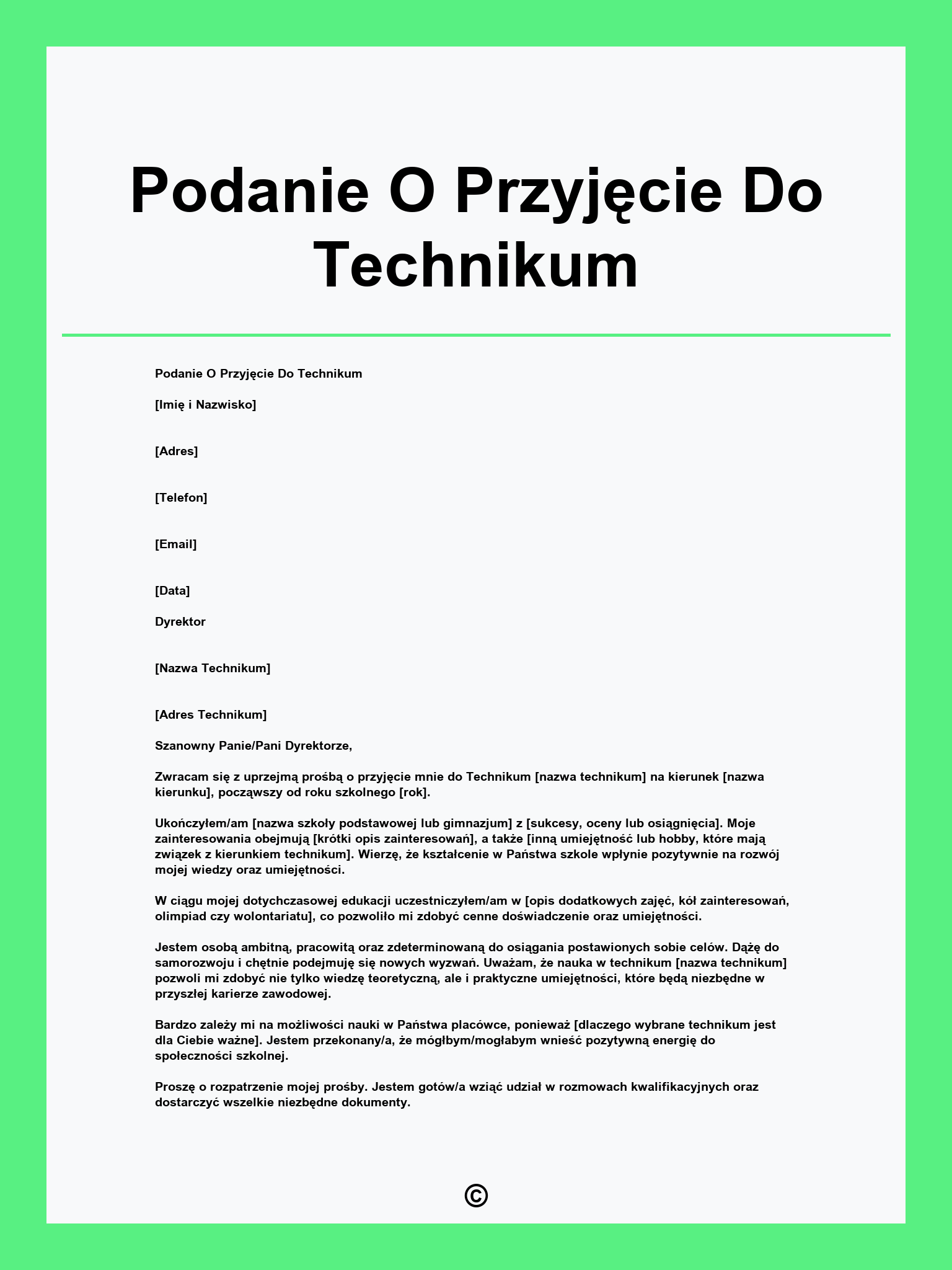 Podanie O Przyjęcie Do Technikum