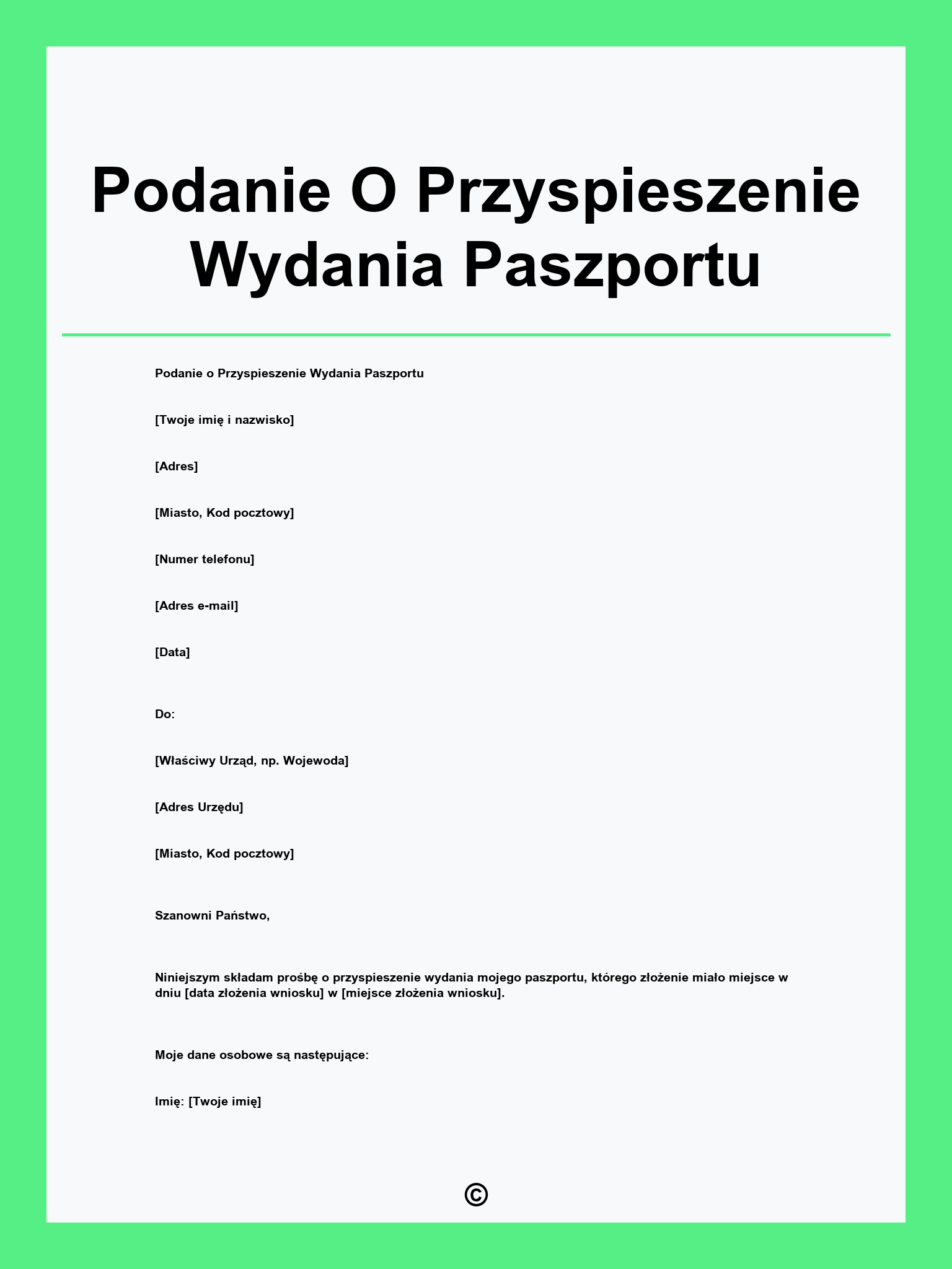 Podanie O Przyspieszenie Wydania Paszportu