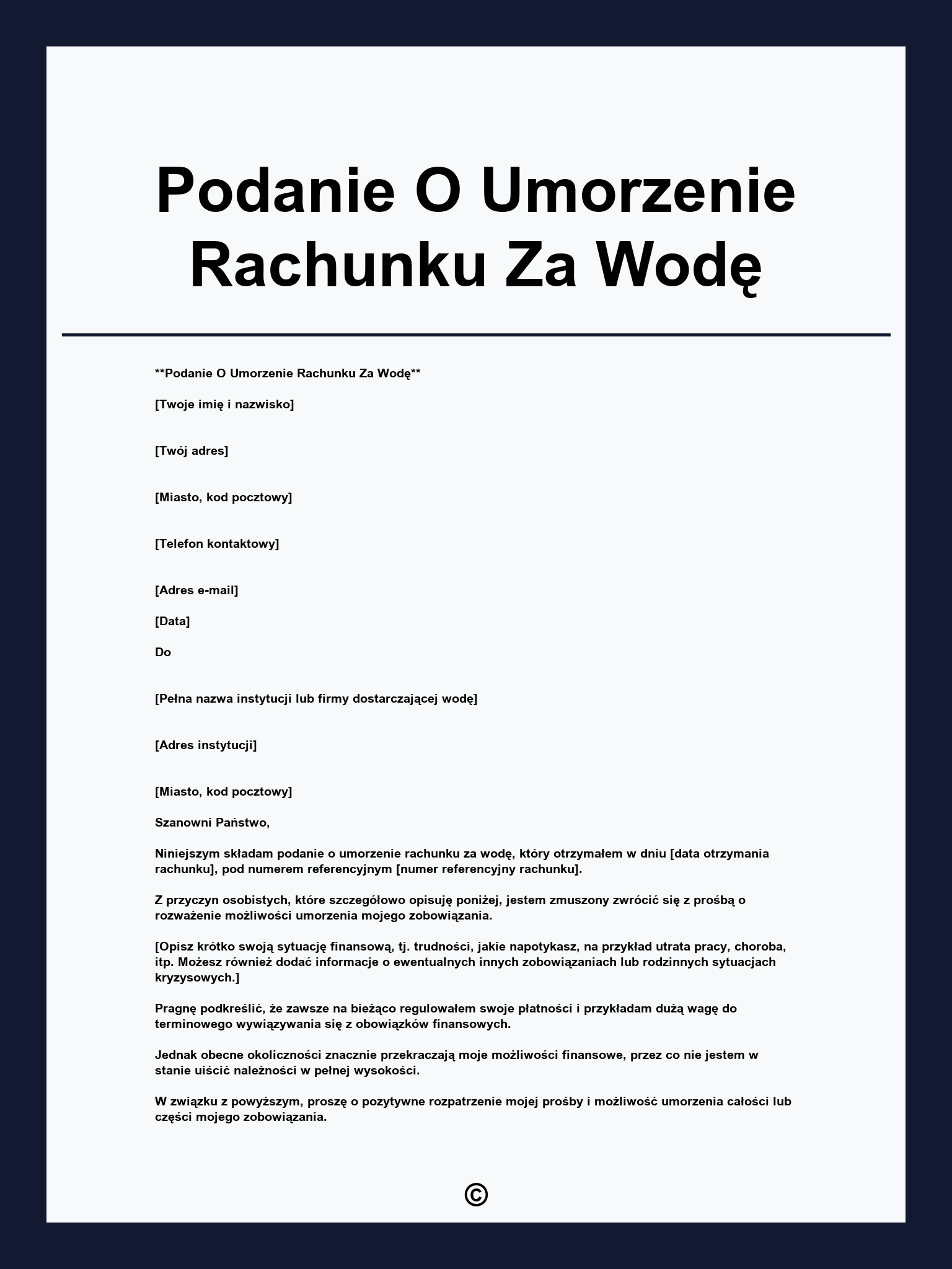 Podanie O Umorzenie Rachunku Za Wodę