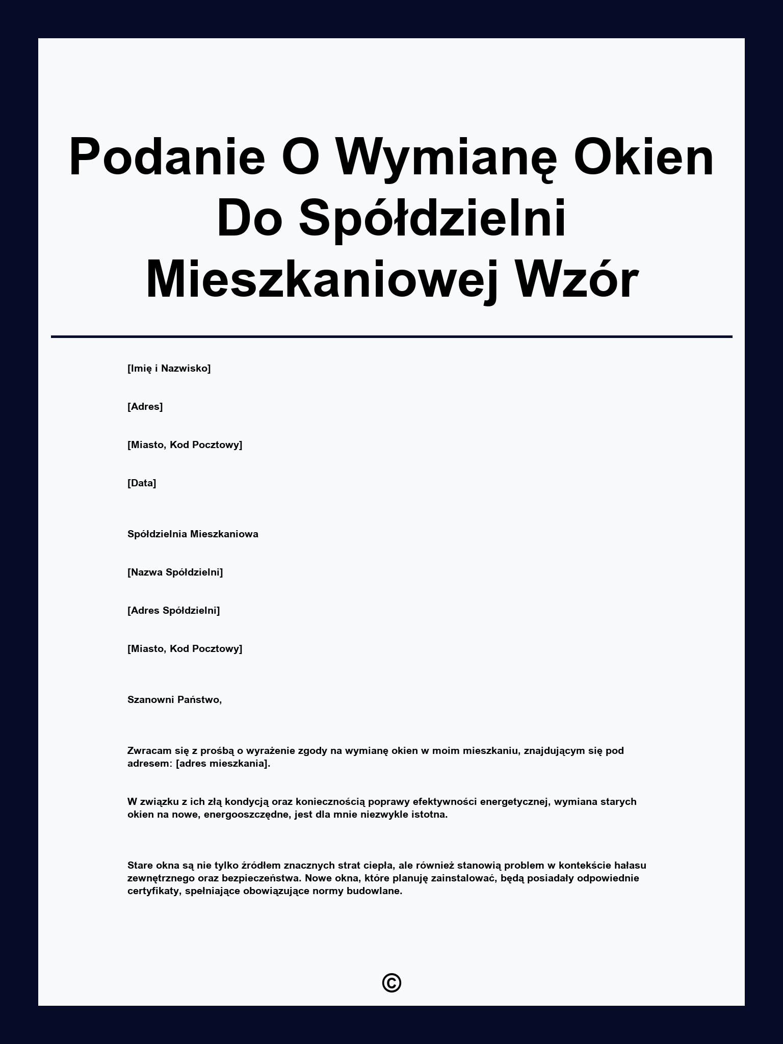 Podanie O Wymianę Okien Do Spółdzielni Mieszkaniowej Wzór