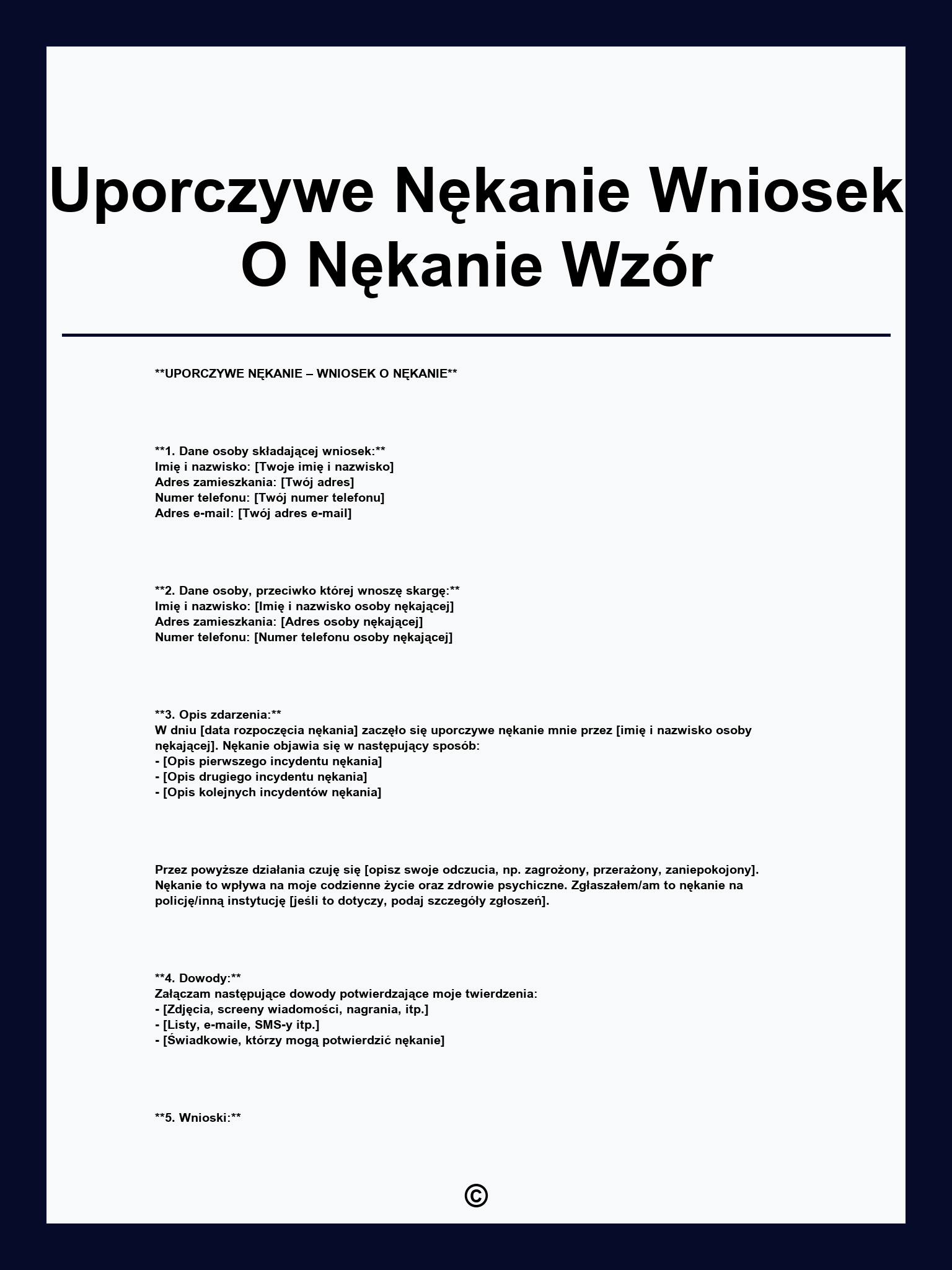 Uporczywe Nękanie Wniosek O Nękanie Wzór