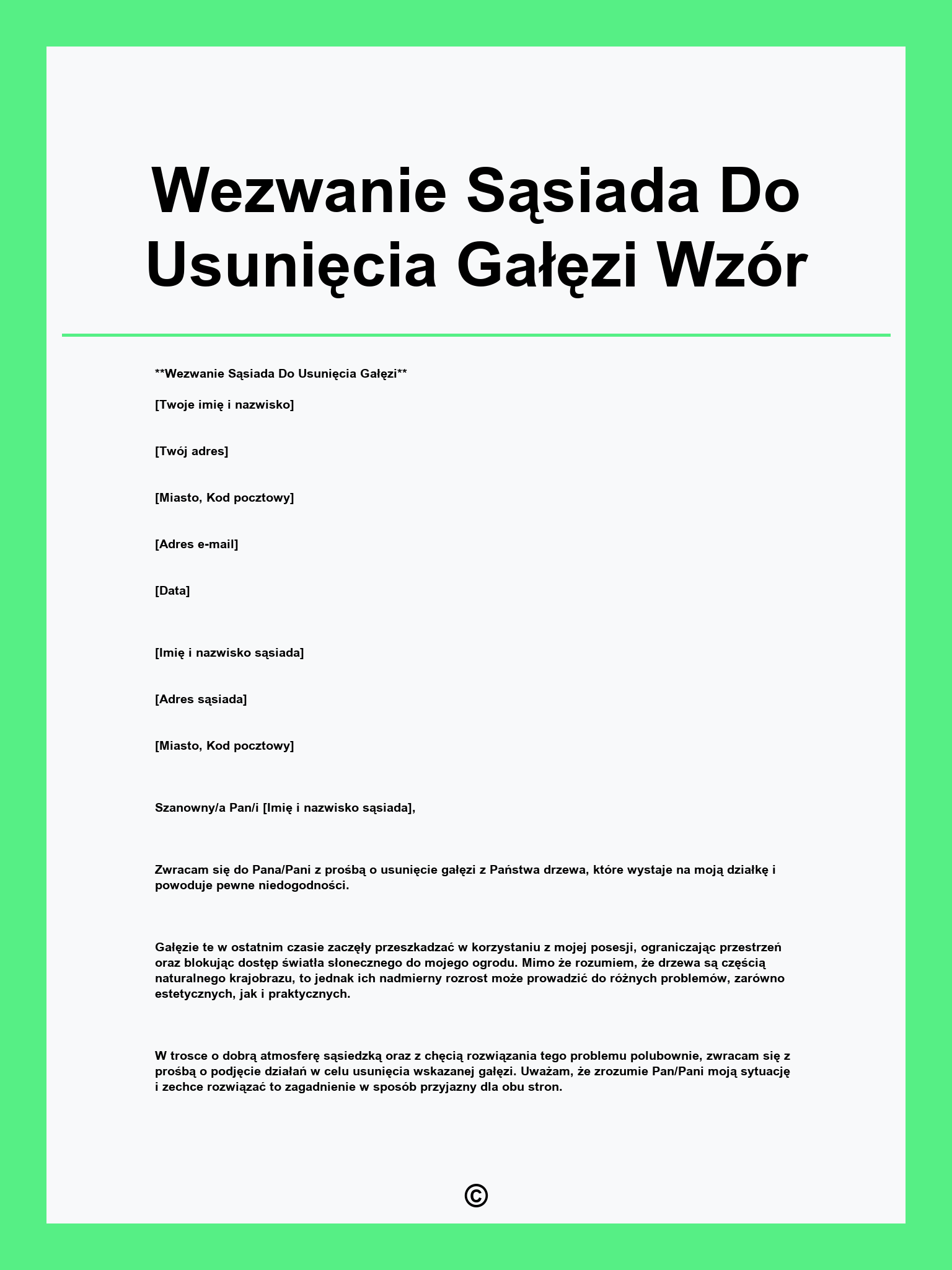 Wezwanie Sąsiada Do Usunięcia Gałęzi Wzór