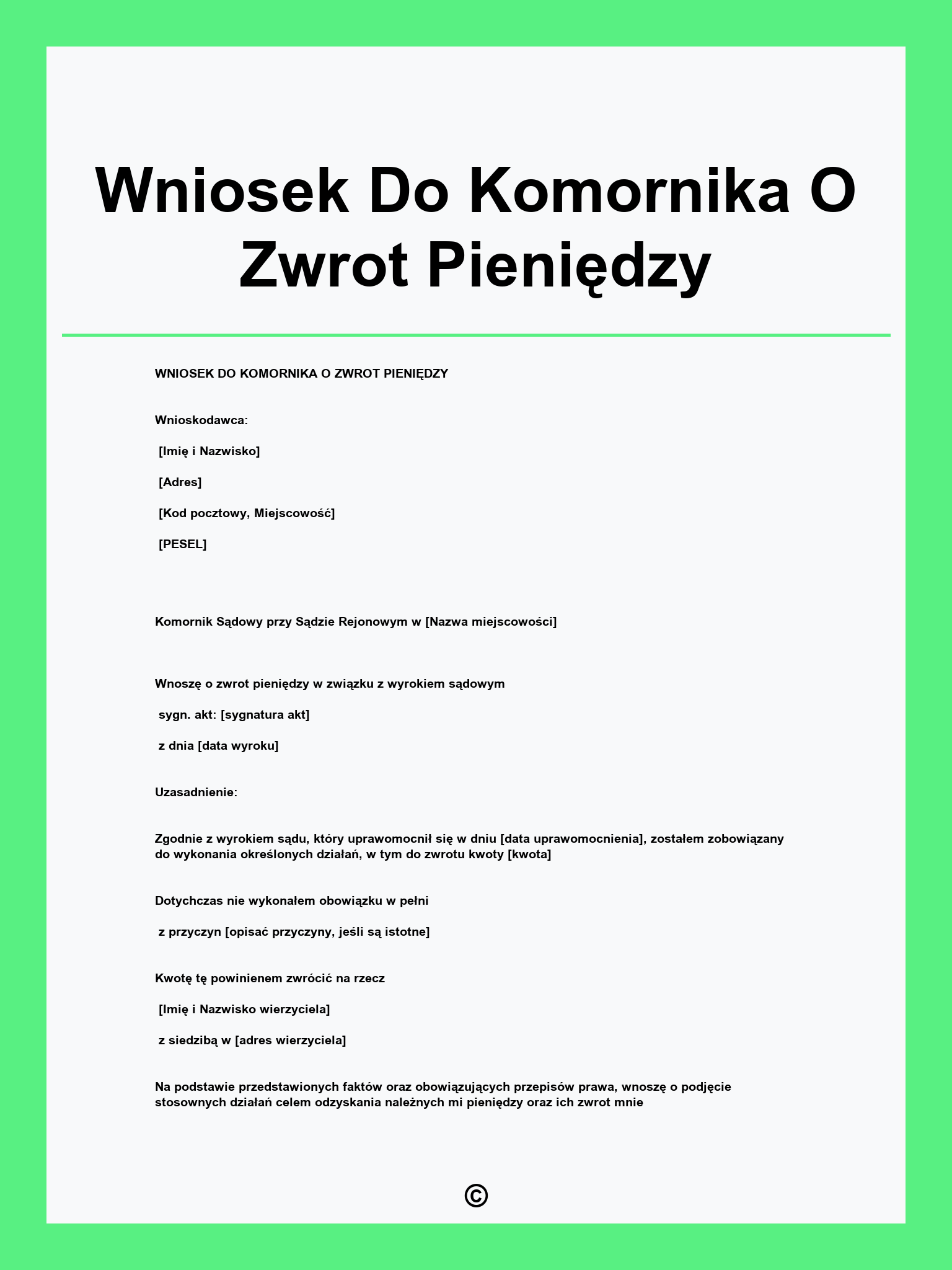 Wniosek Do Komornika O Zwrot Pieniędzy