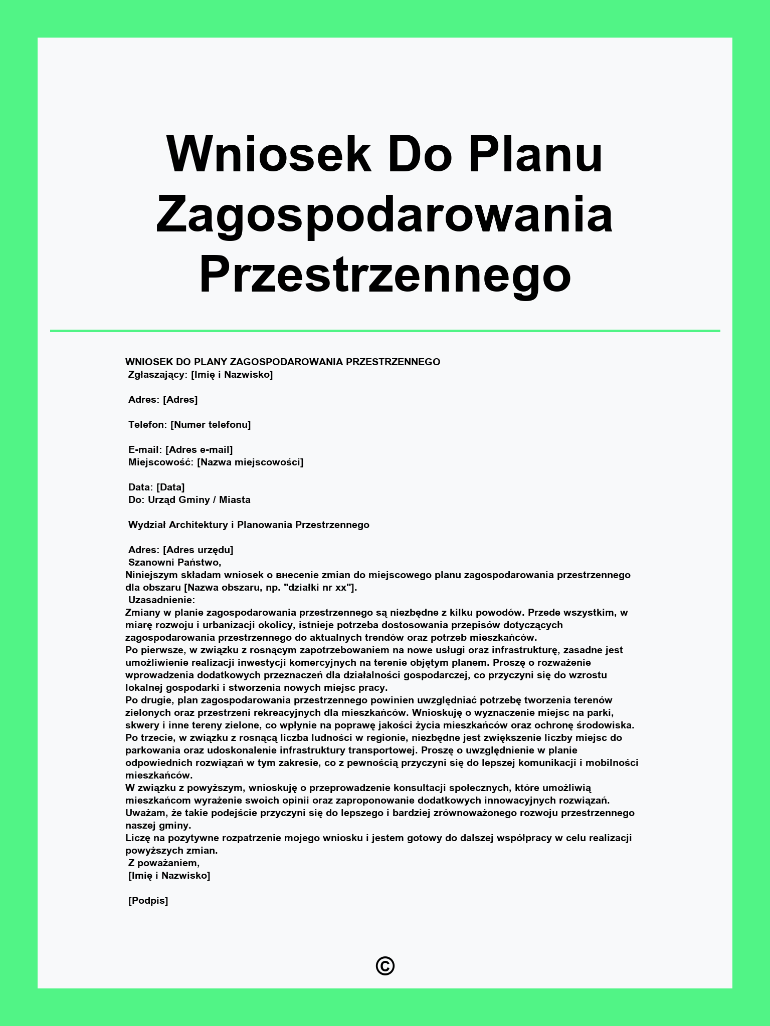Wniosek Do Planu Zagospodarowania Przestrzennego