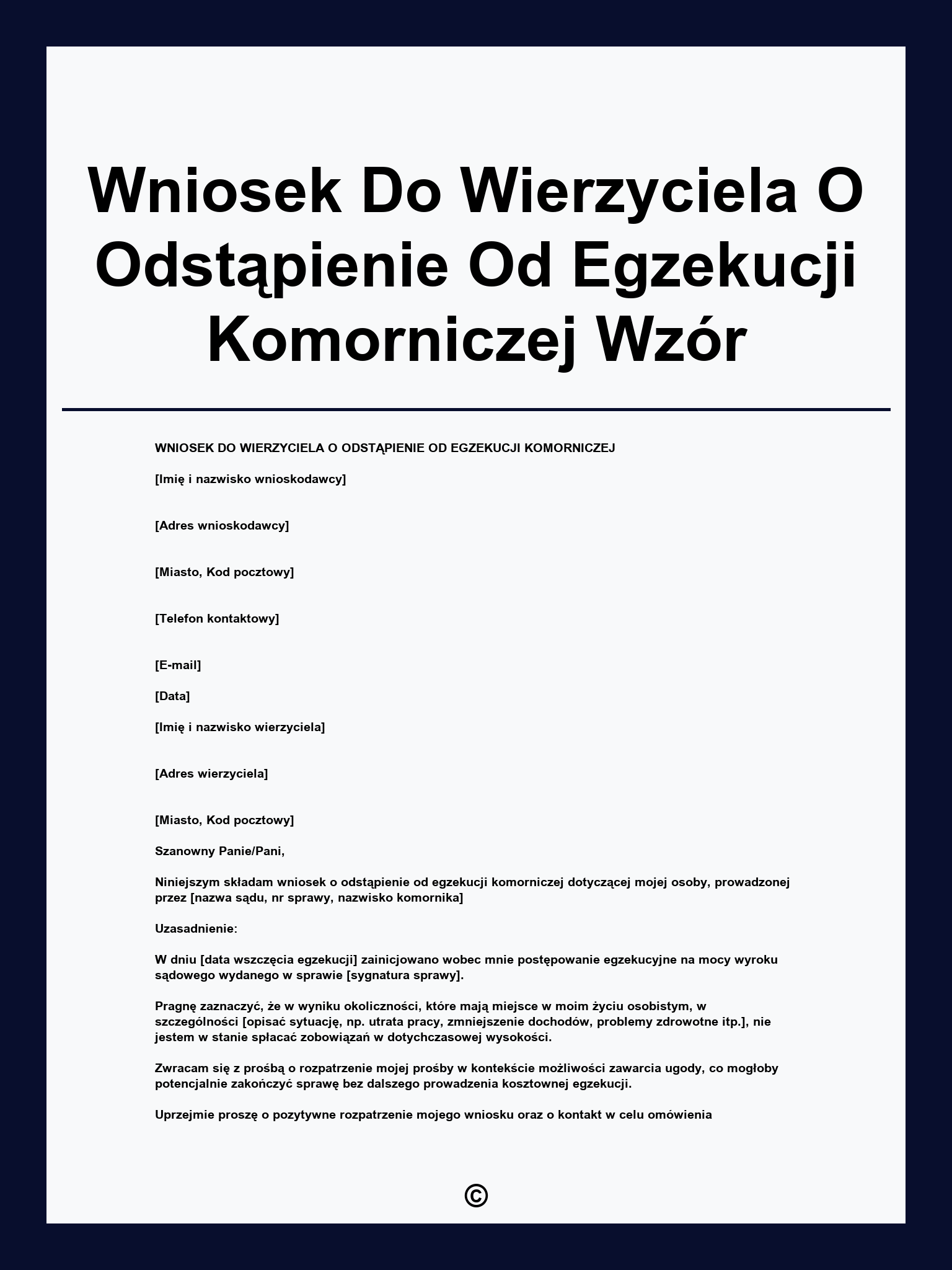 Wniosek Do Wierzyciela O Odstąpienie Od Egzekucji Komorniczej Wzór