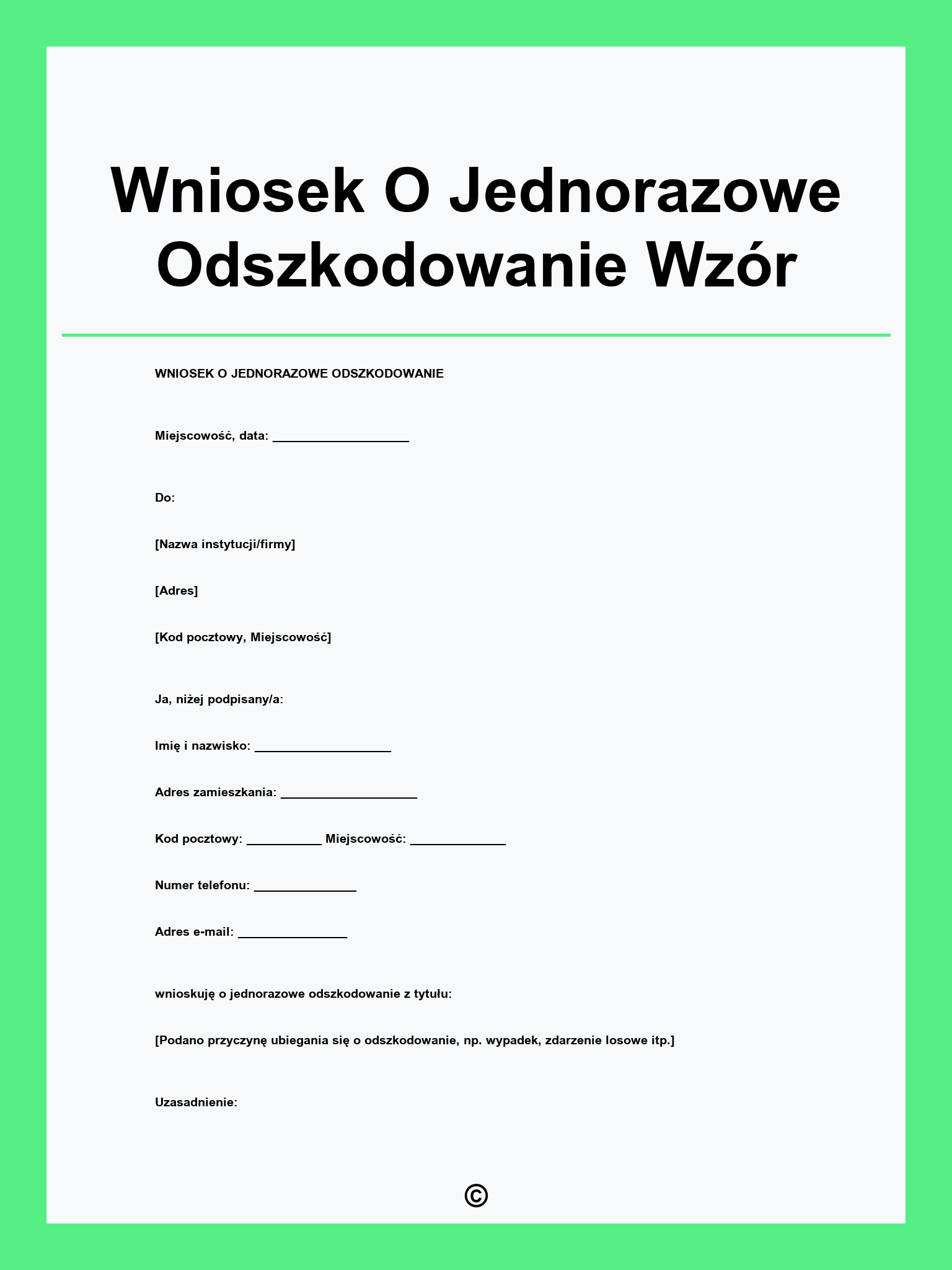 Wniosek O Jednorazowe Odszkodowanie Wzór