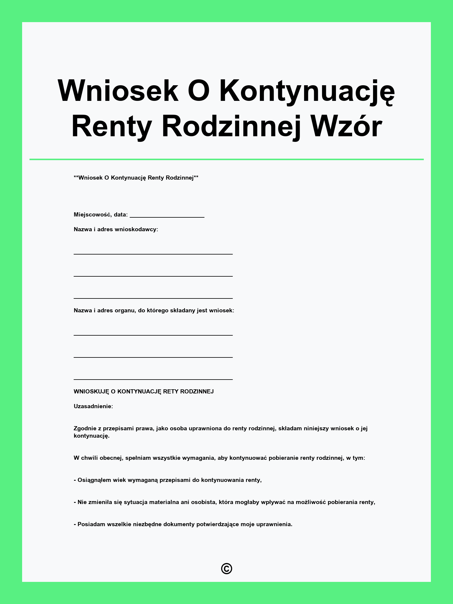 Wniosek O Kontynuację Renty Rodzinnej Wzór