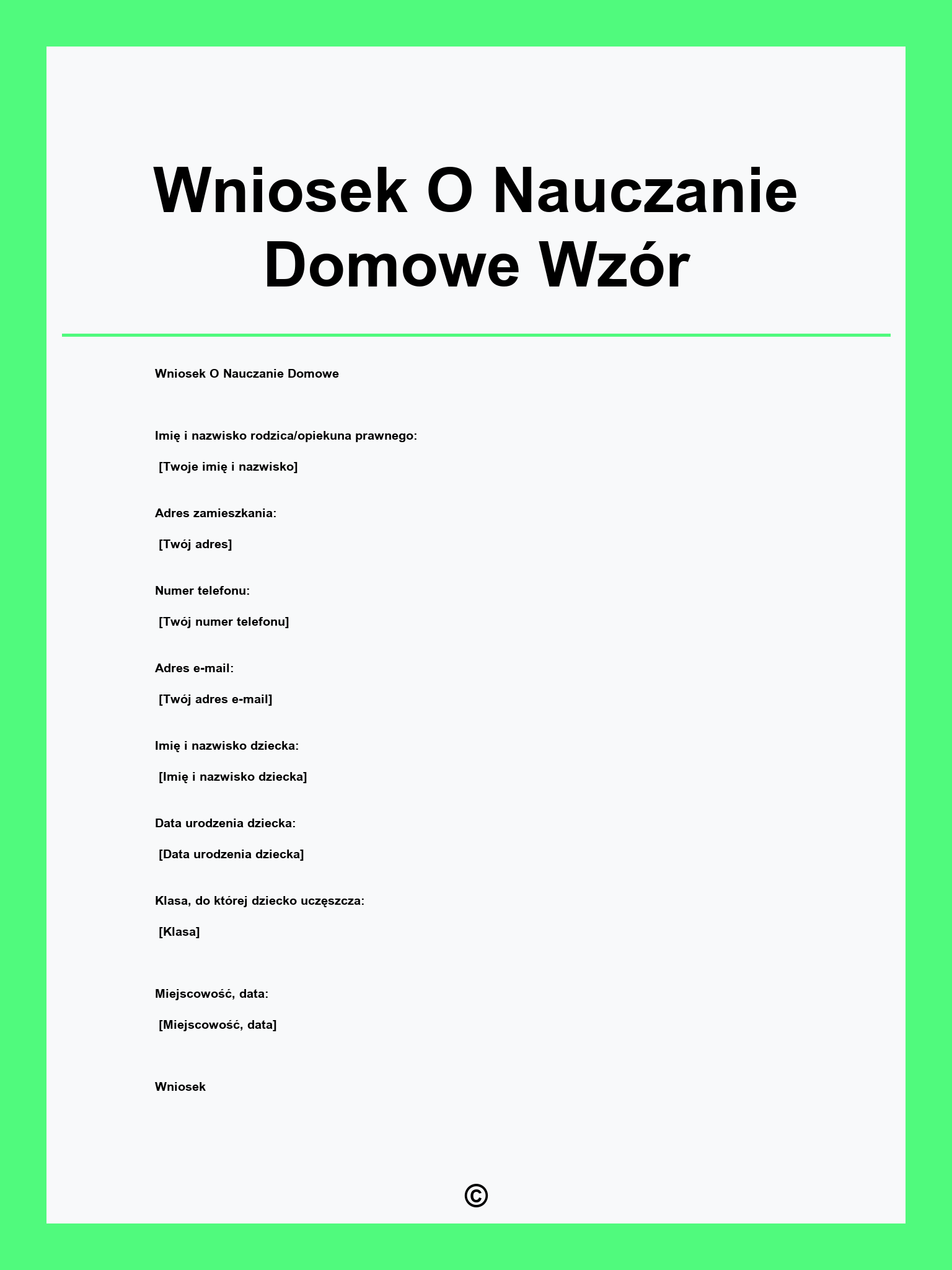 Wniosek O Nauczanie Domowe Wzór