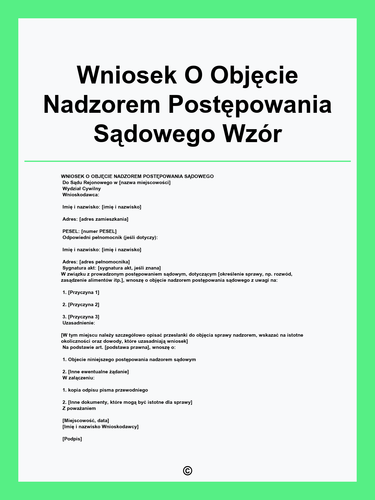 Wniosek O Objęcie Nadzorem Postępowania Sądowego Wzór