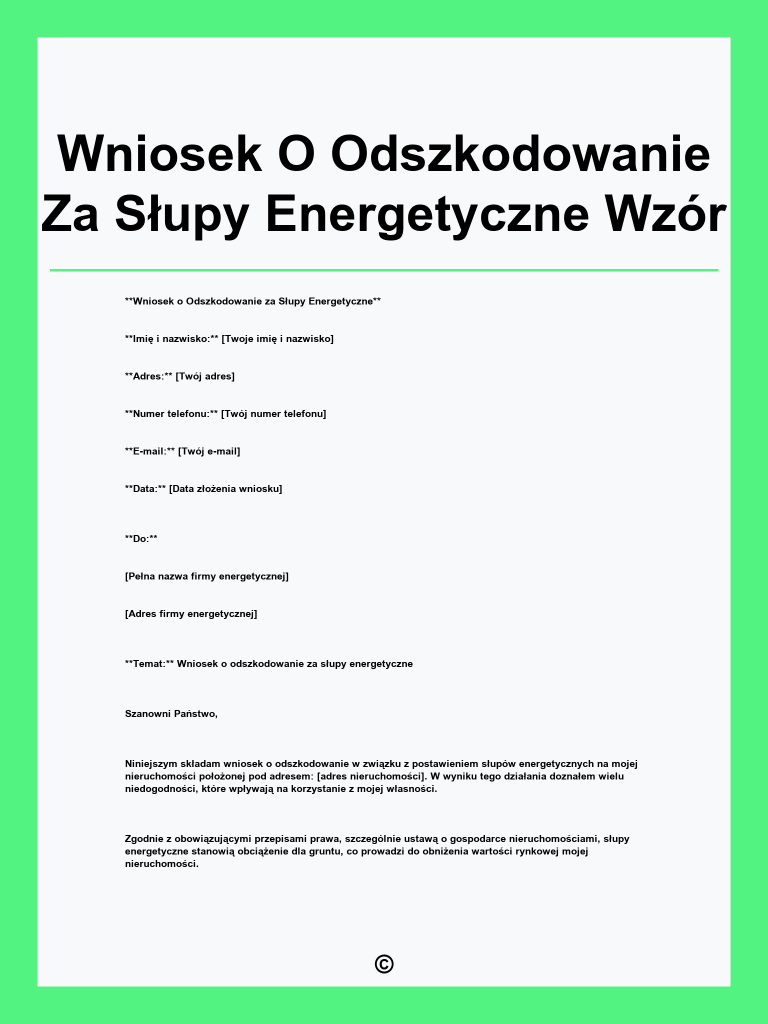 Wniosek O Odszkodowanie Za Słupy Energetyczne Wzór