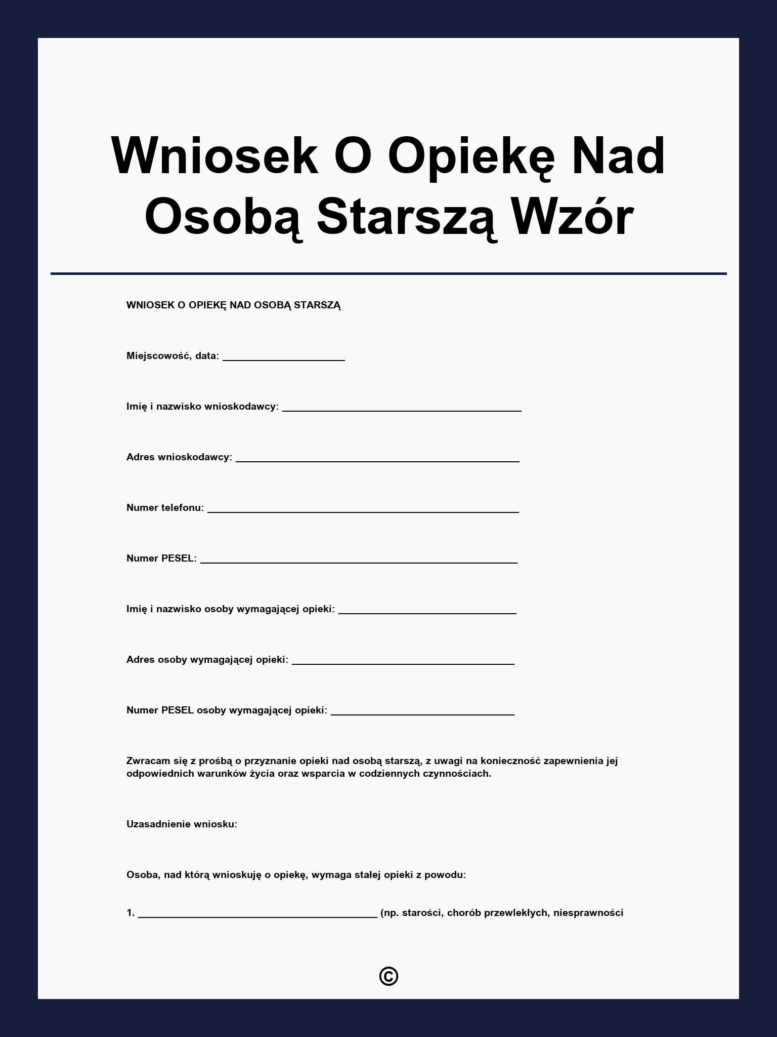 Wniosek O Opiekę Nad Osobą Starszą Wzór