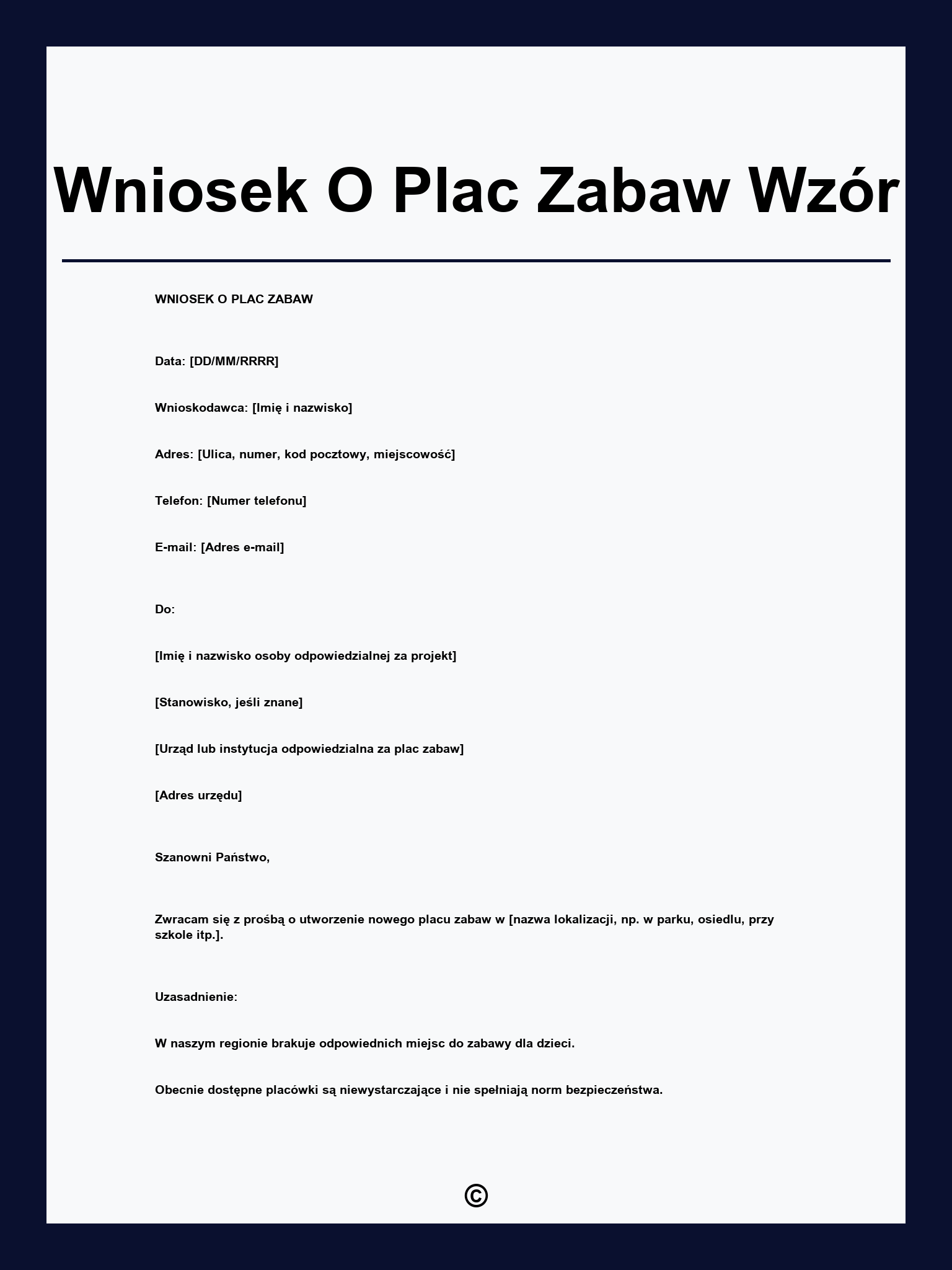 Wniosek O Plac Zabaw Wzór