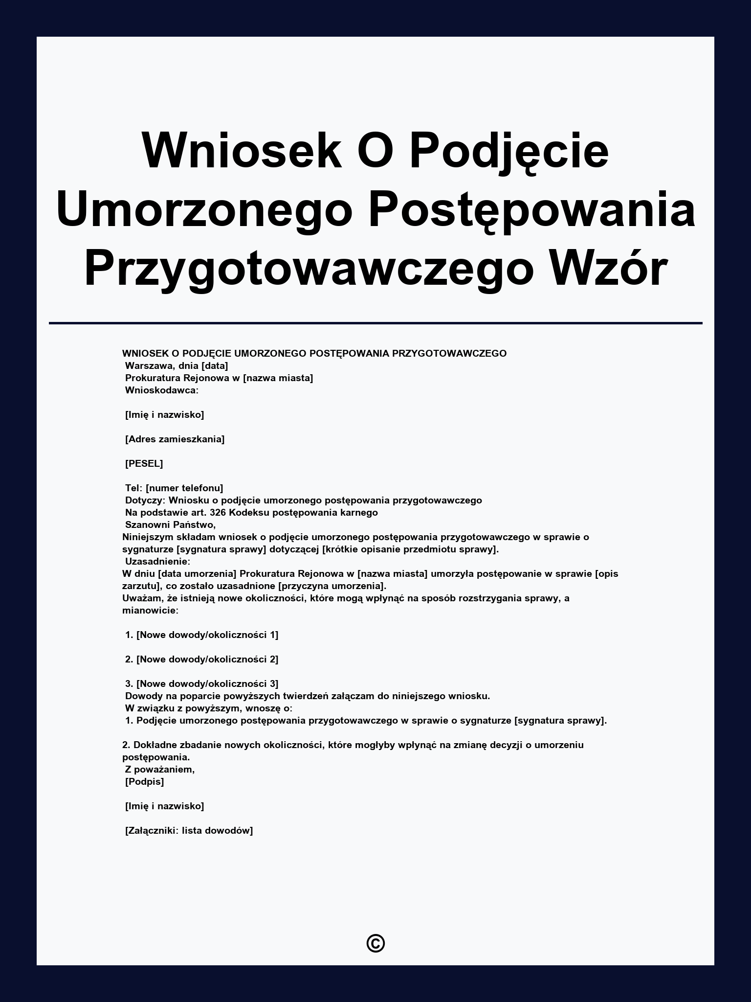 Wniosek O Podjęcie Umorzonego Postępowania Przygotowawczego Wzór