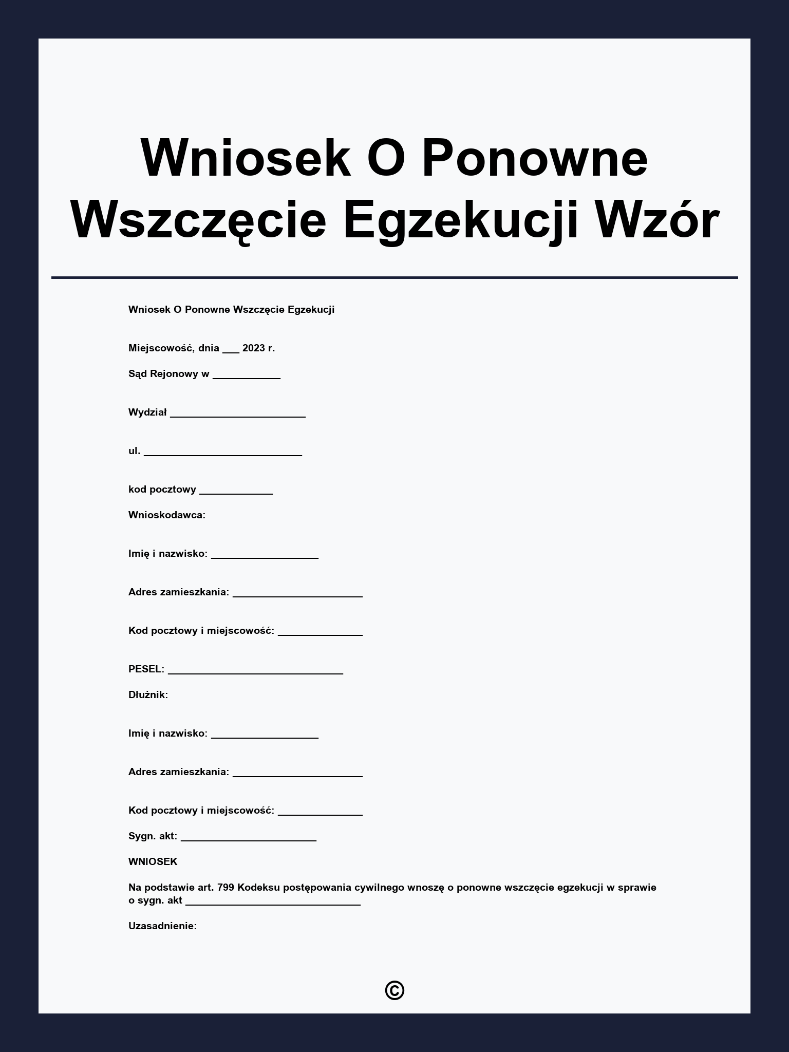 Wniosek O Ponowne Wszczęcie Egzekucji Wzór