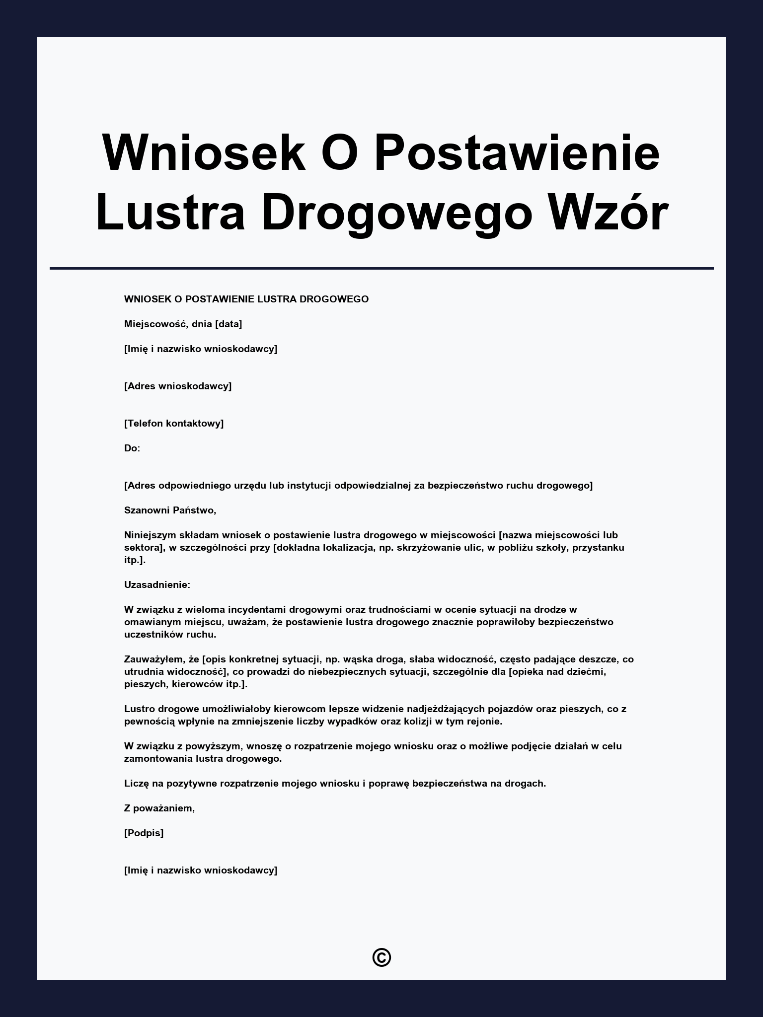 Wniosek O Postawienie Lustra Drogowego Wzór