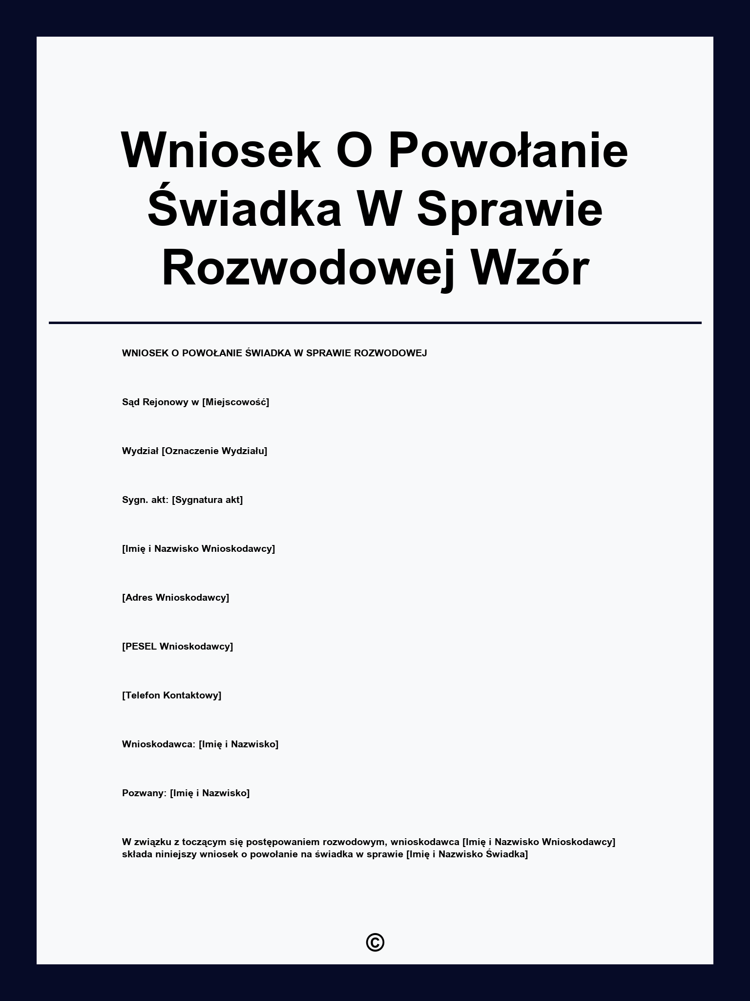 Wniosek O Powołanie Świadka W Sprawie Rozwodowej Wzór