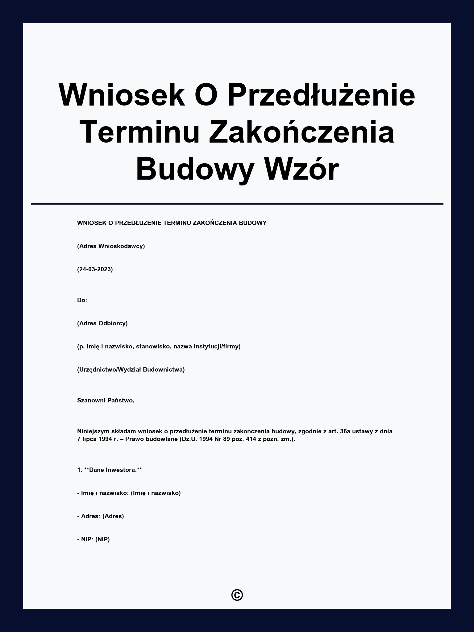 Wniosek O Przedłużenie Terminu Zakończenia Budowy Wzór