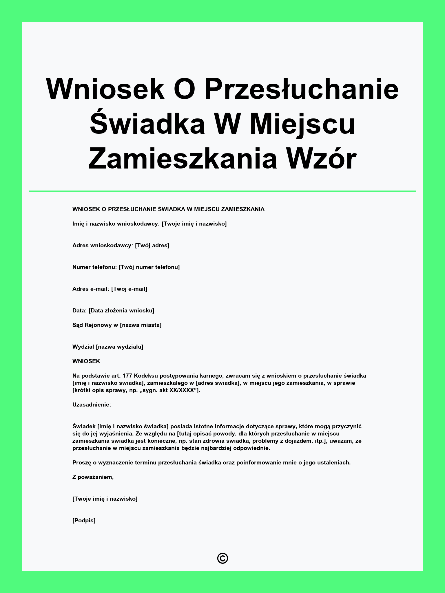 Wniosek O Przesłuchanie Świadka W Miejscu Zamieszkania Wzór