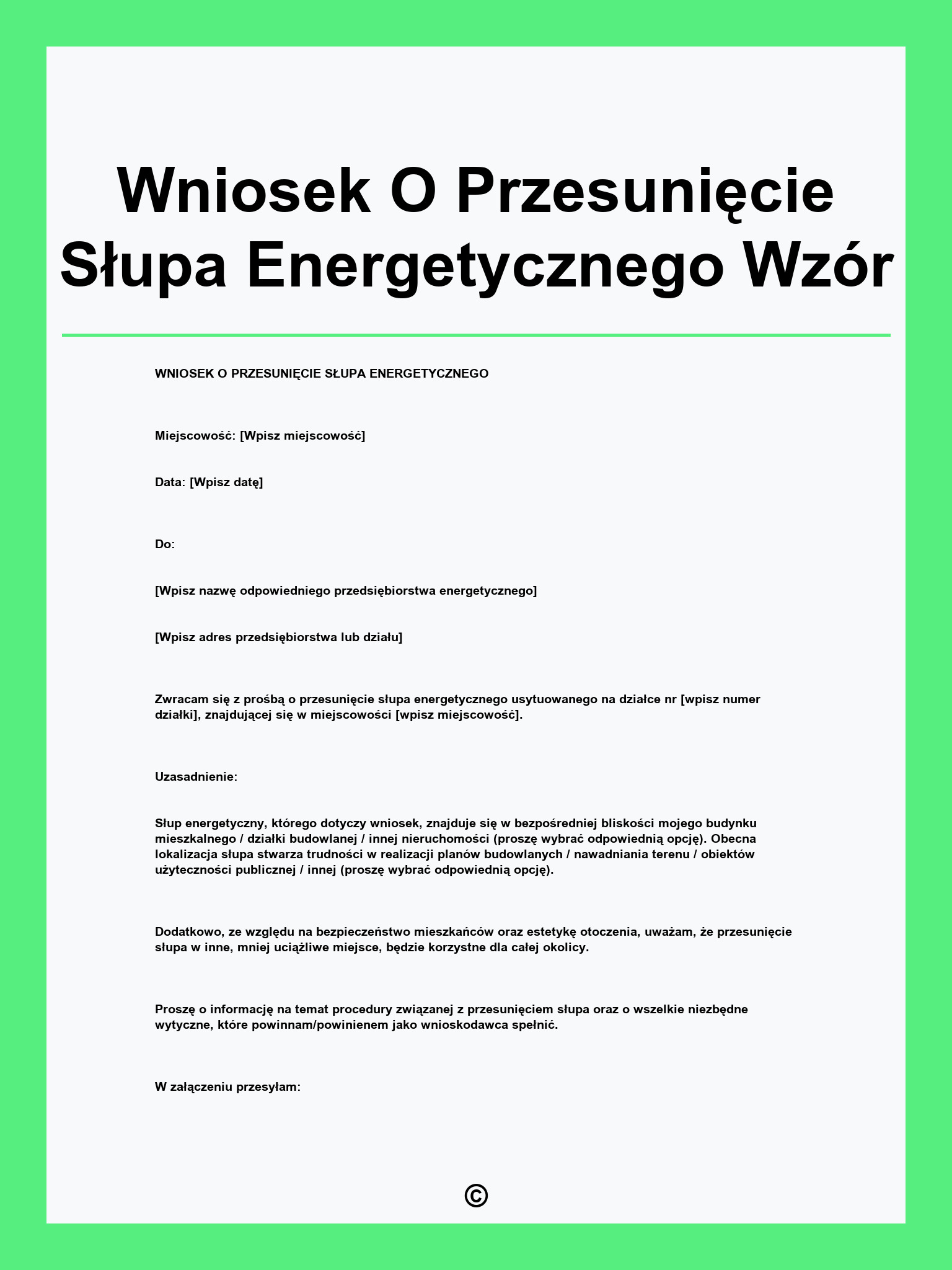 Wniosek O Przesunięcie Słupa Energetycznego Wzór