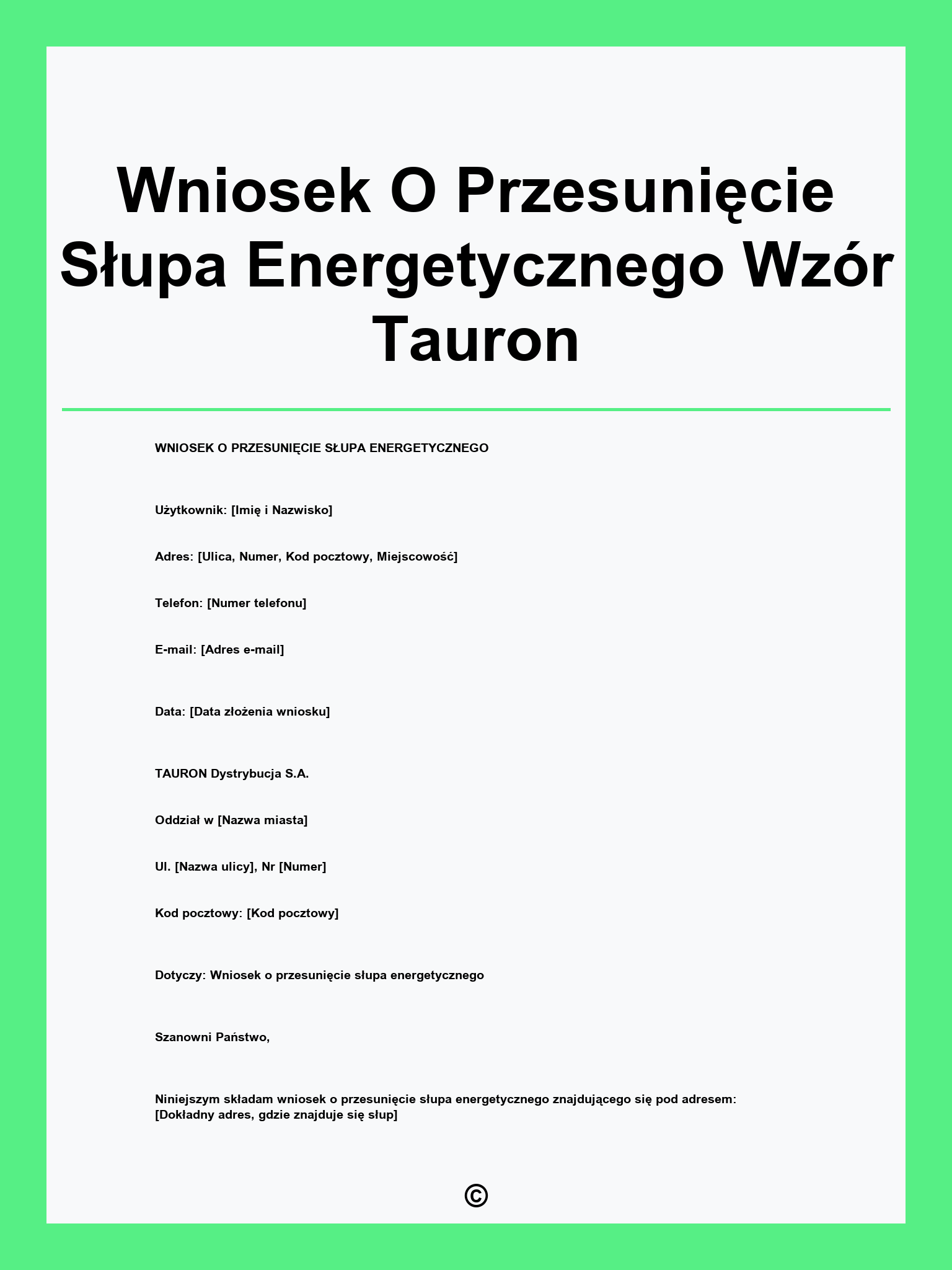 Wniosek O Przesunięcie Słupa Energetycznego Wzór Tauron