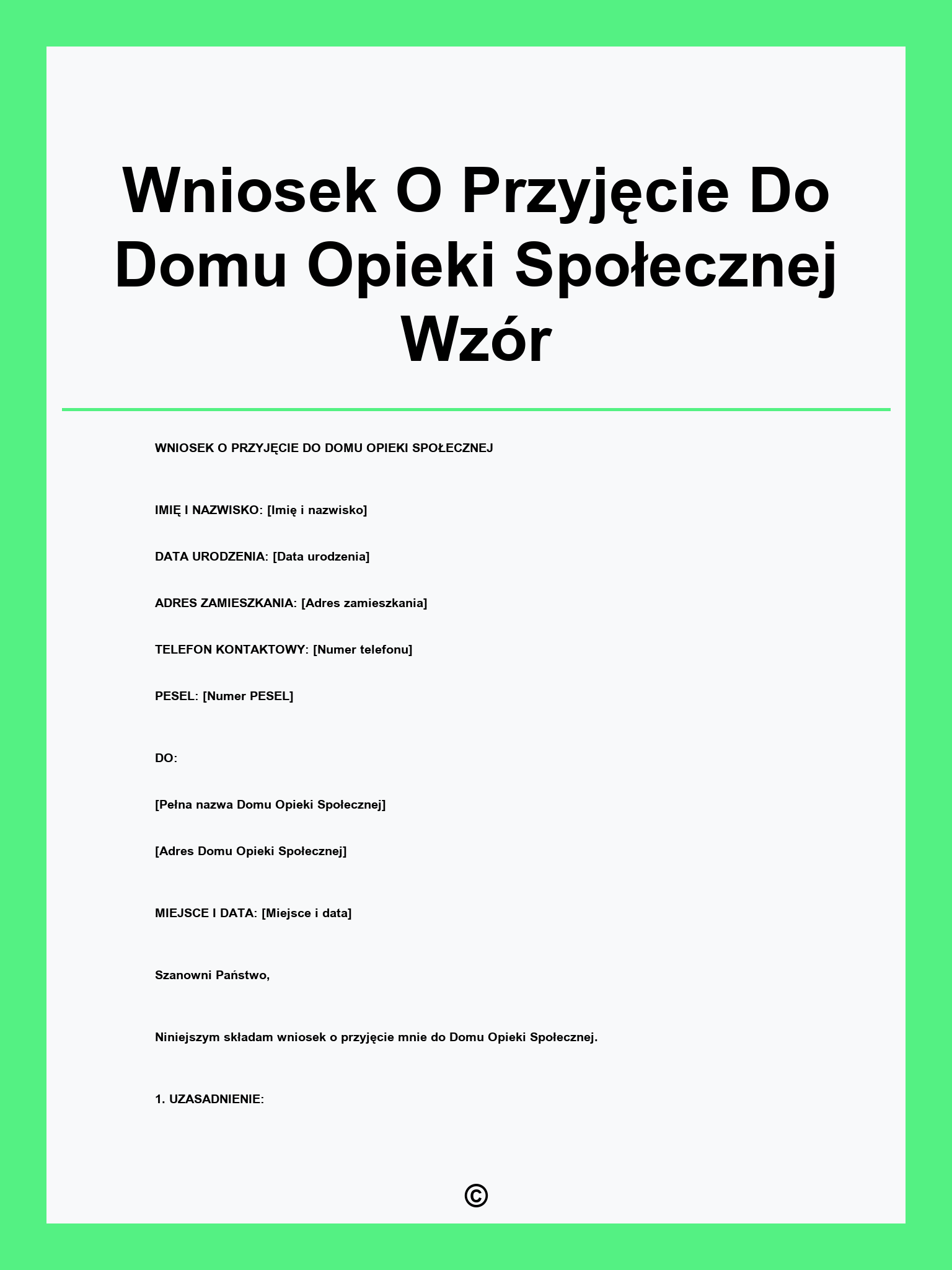 Wniosek O Przyjęcie Do Domu Opieki Społecznej Wzór
