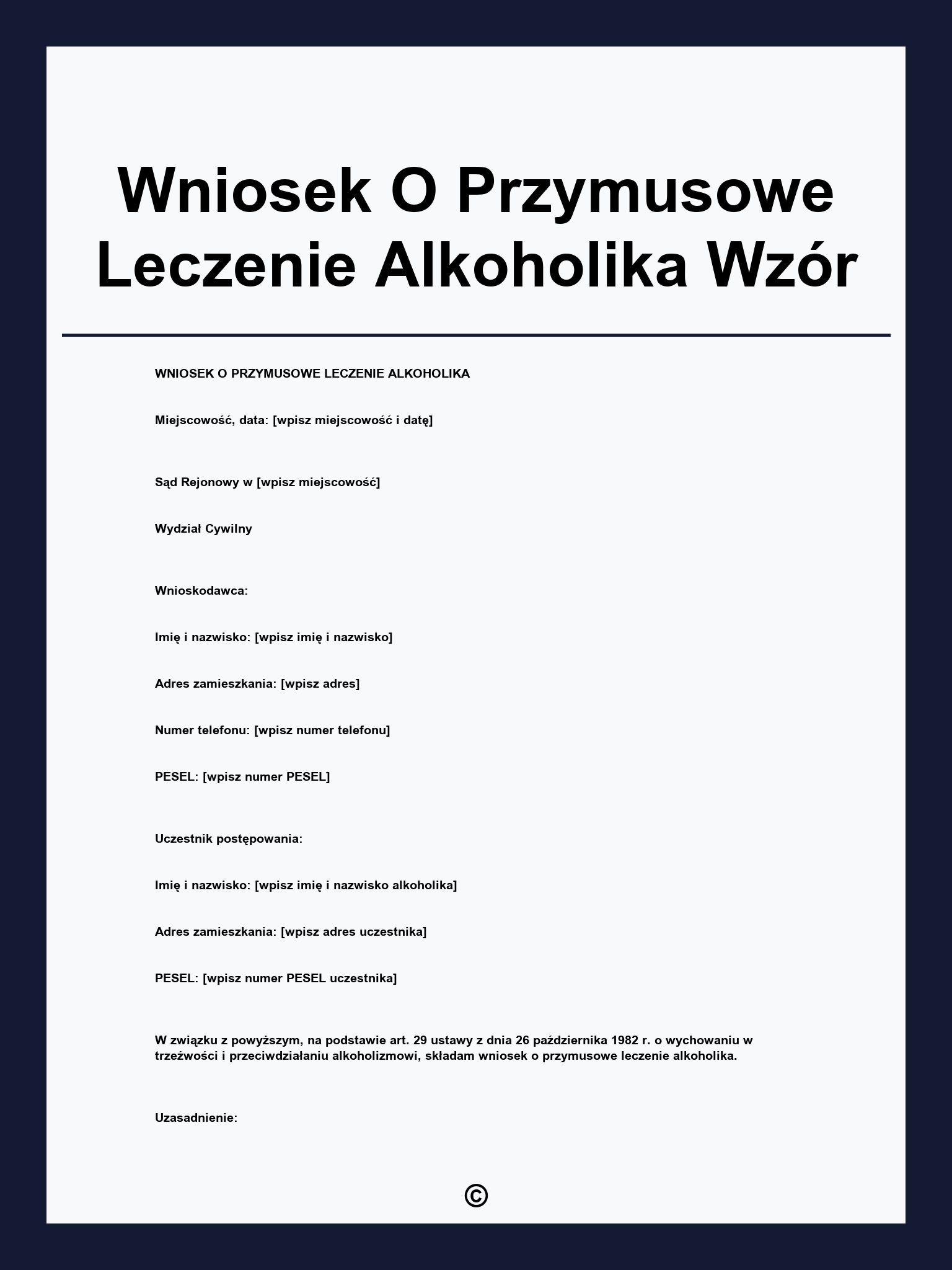 Wniosek O Przymusowe Leczenie Alkoholika Wzór