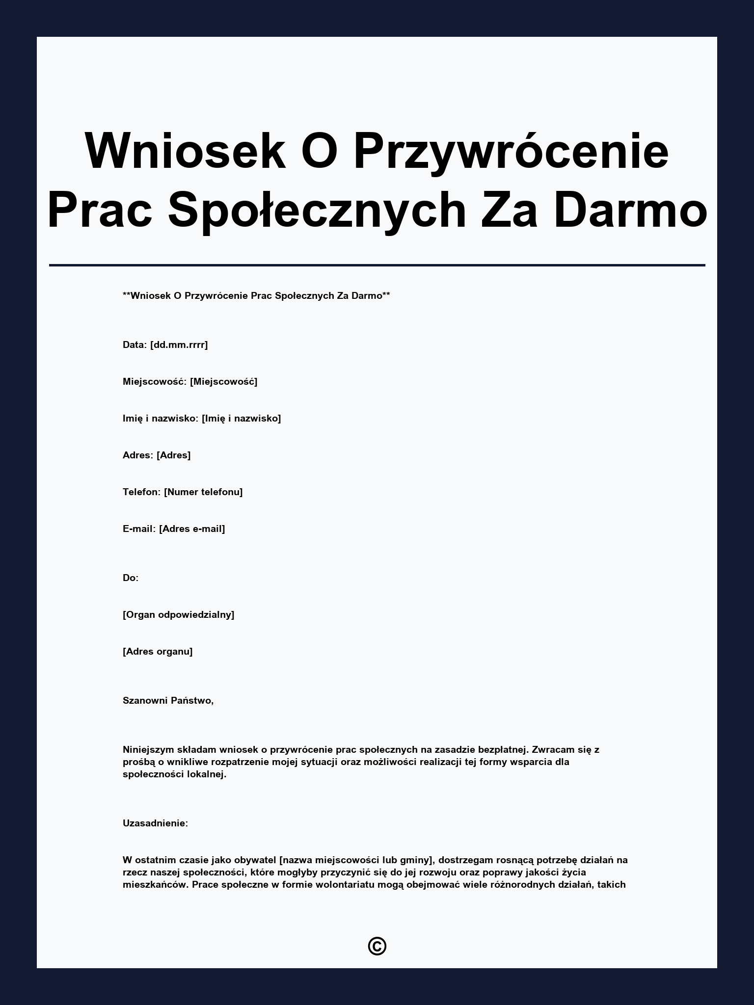 Wniosek O Przywrócenie Prac Społecznych Za Darmo