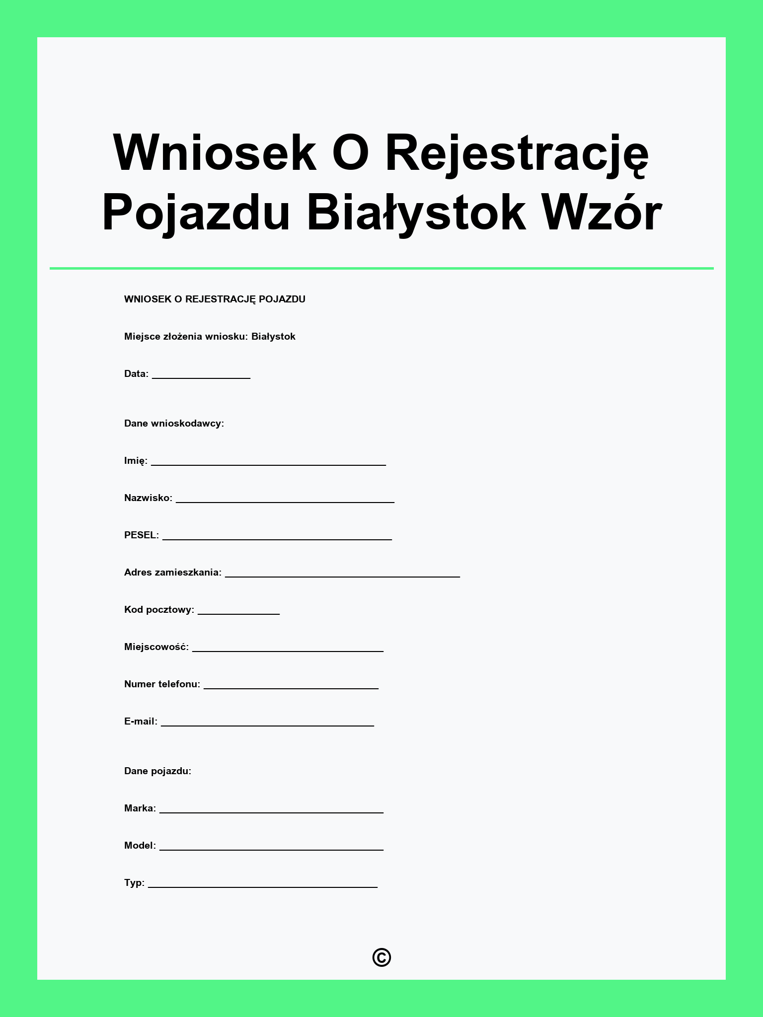 Wniosek O Rejestrację Pojazdu Białystok Wzór