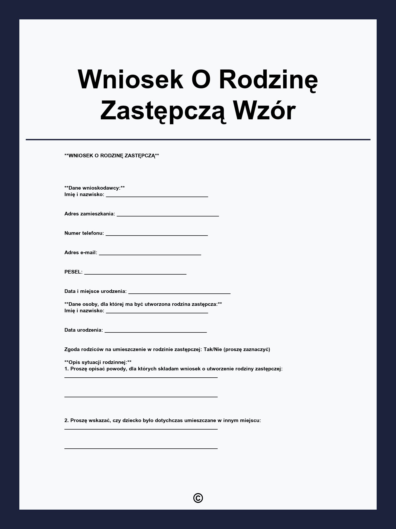 Wniosek O Rodzinę Zastępczą Wzór
