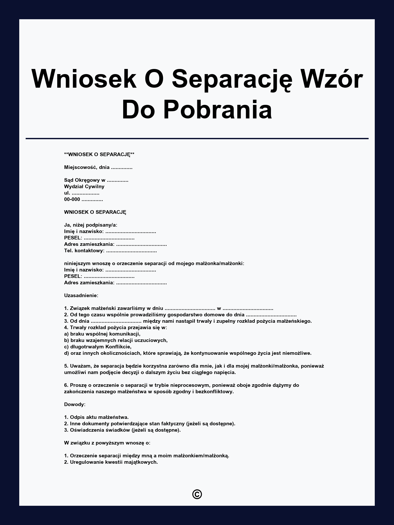 Wniosek O Separację Wzór Do Pobrania