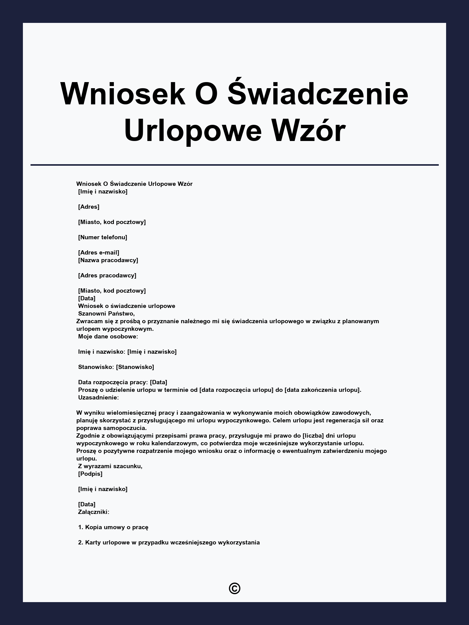 Wniosek O Świadczenie Urlopowe Wzór