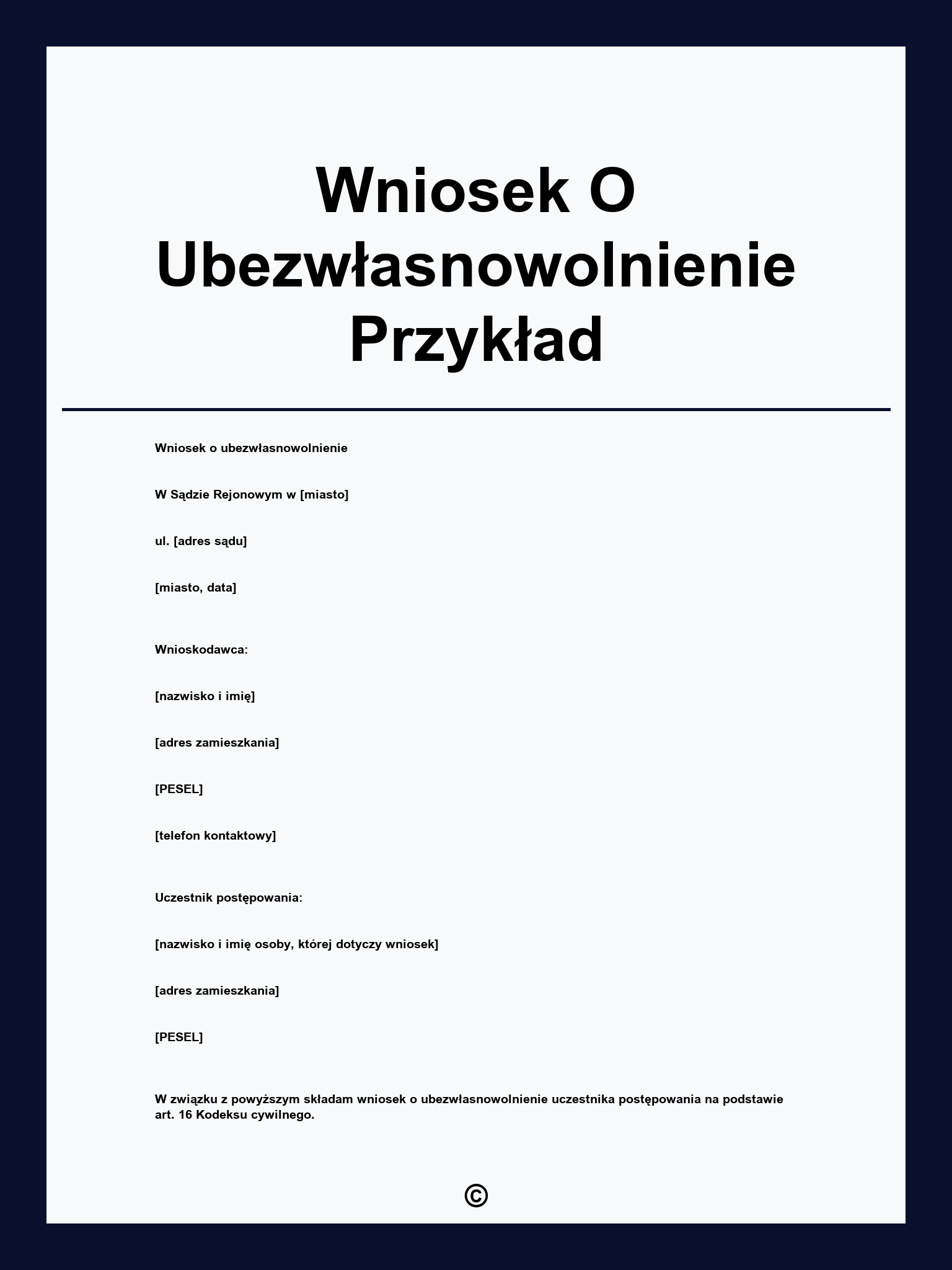 Wniosek O Ubezwłasnowolnienie Przykład