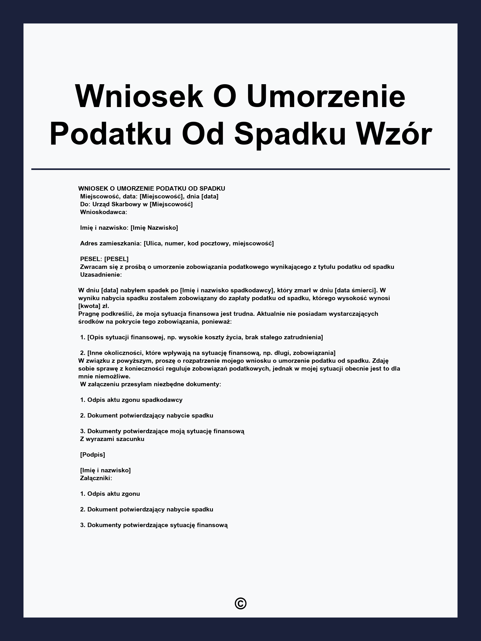 Wniosek O Umorzenie Podatku Od Spadku Wzór