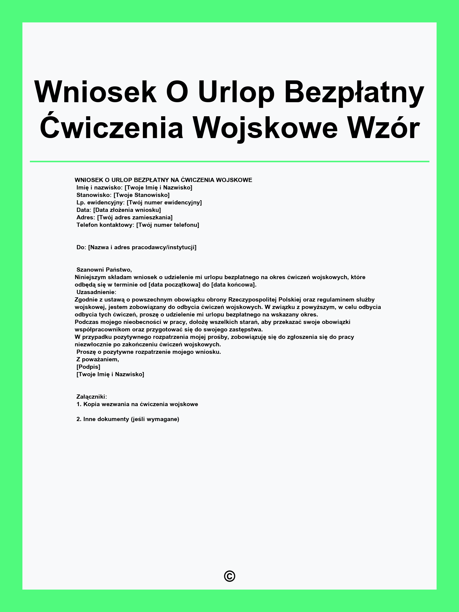 Wniosek O Urlop Bezpłatny Ćwiczenia Wojskowe Wzór
