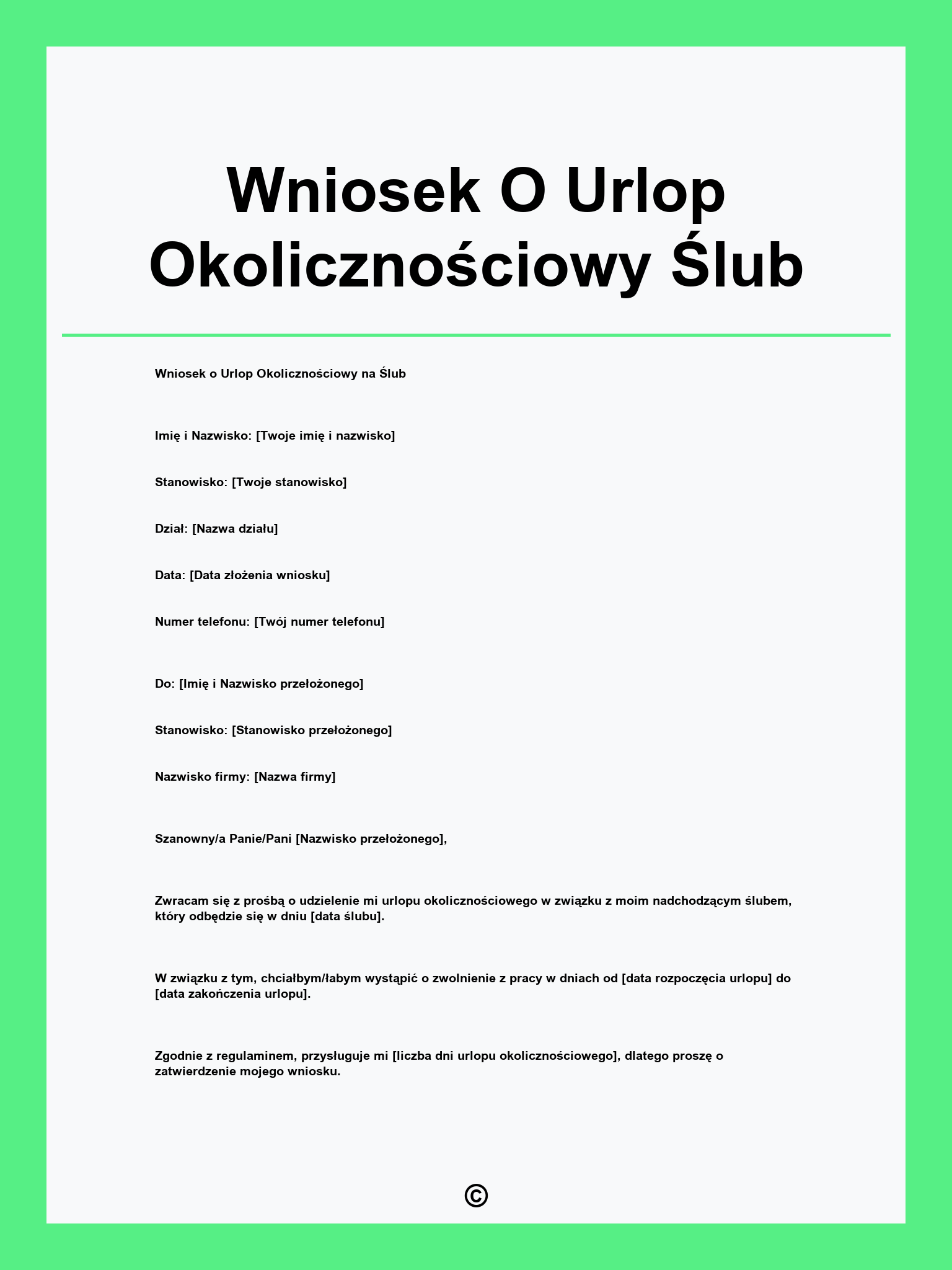 Wniosek O Urlop Okolicznościowy Ślub