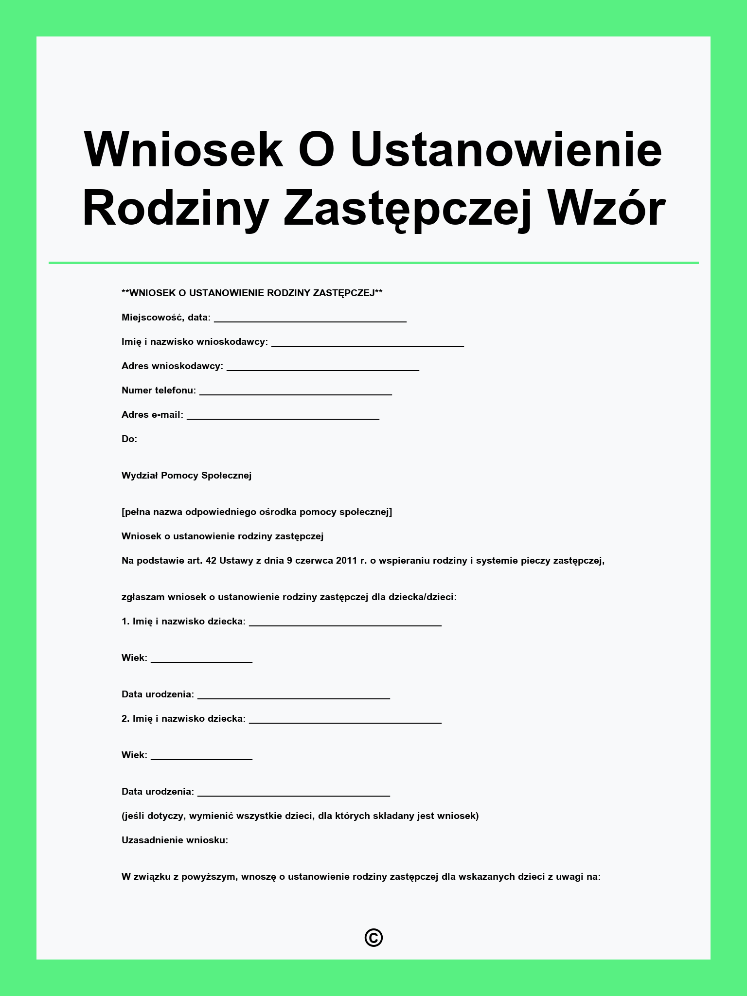 Wniosek O Ustanowienie Rodziny Zastępczej Wzór