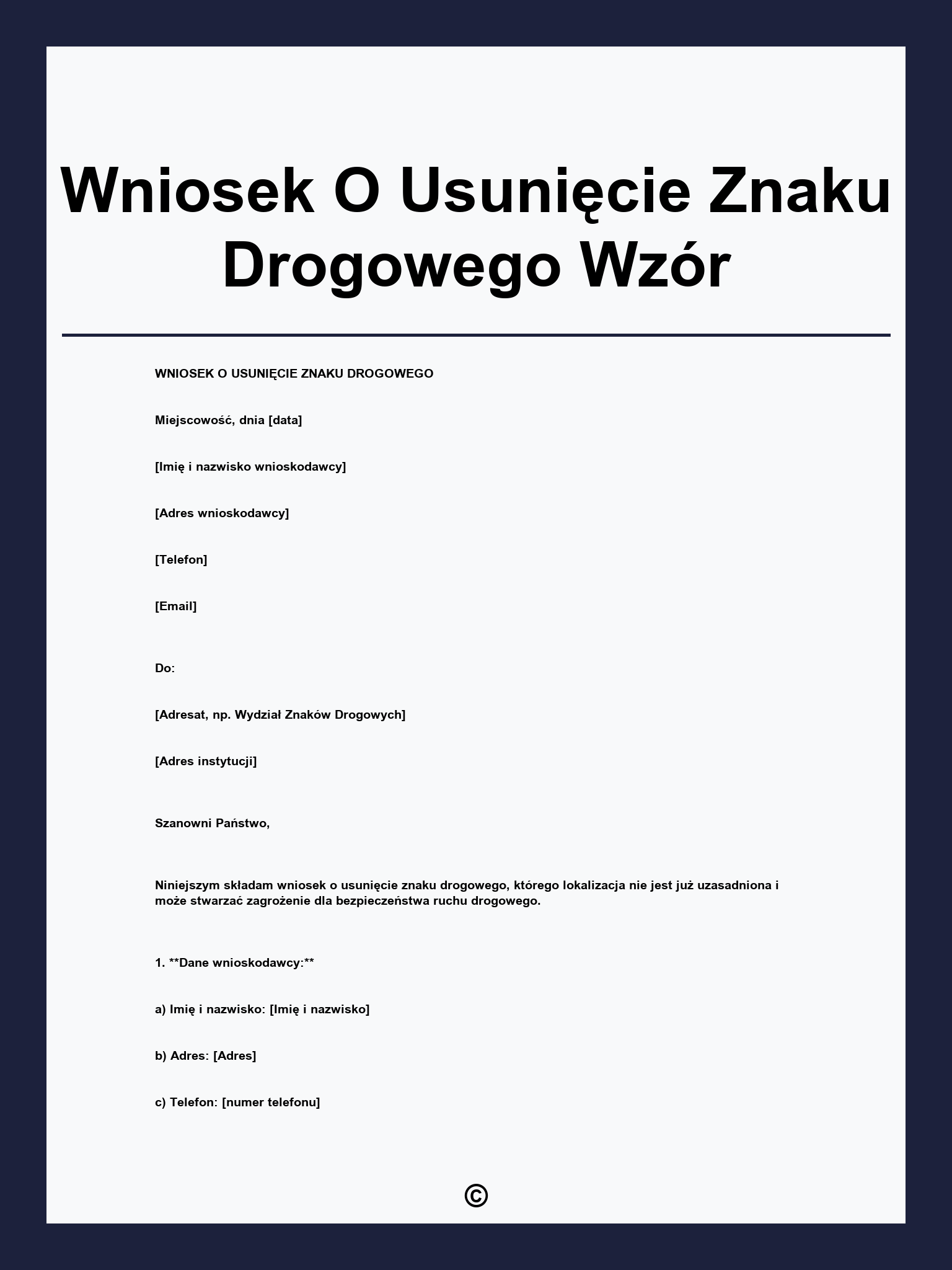Wniosek O Usunięcie Znaku Drogowego Wzór