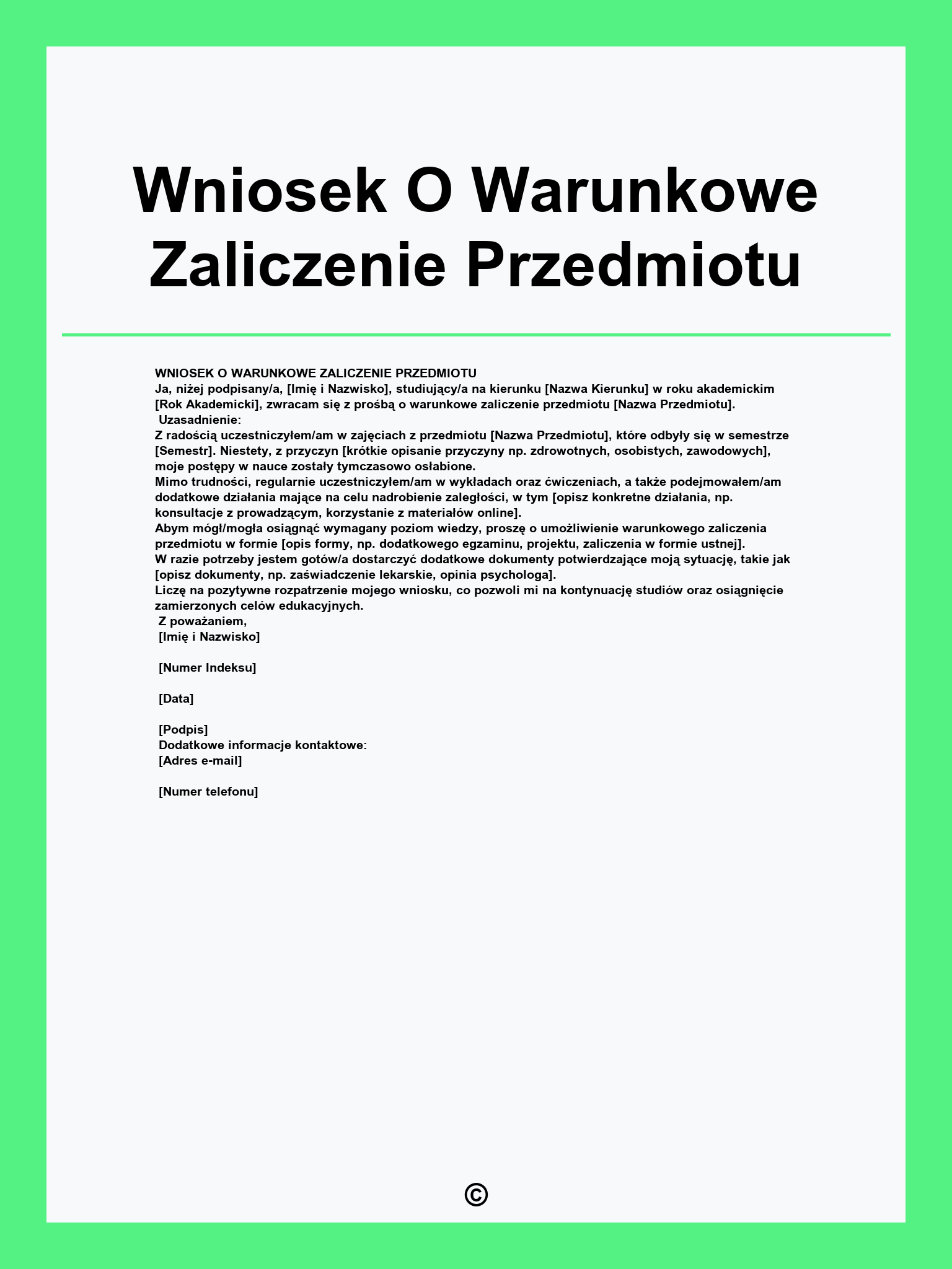 Wniosek O Warunkowe Zaliczenie Przedmiotu