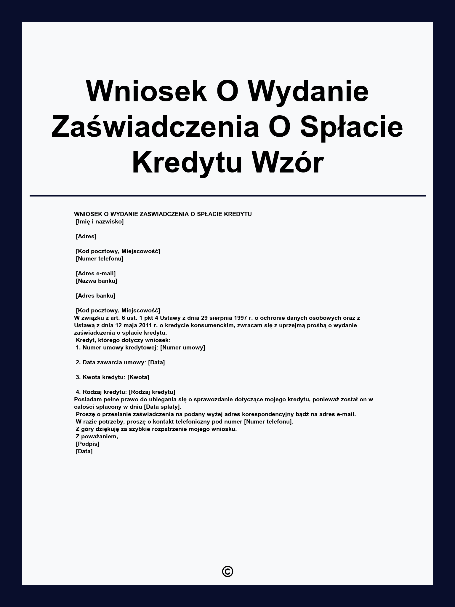 Wniosek O Wydanie Zaświadczenia O Spłacie Kredytu Wzór