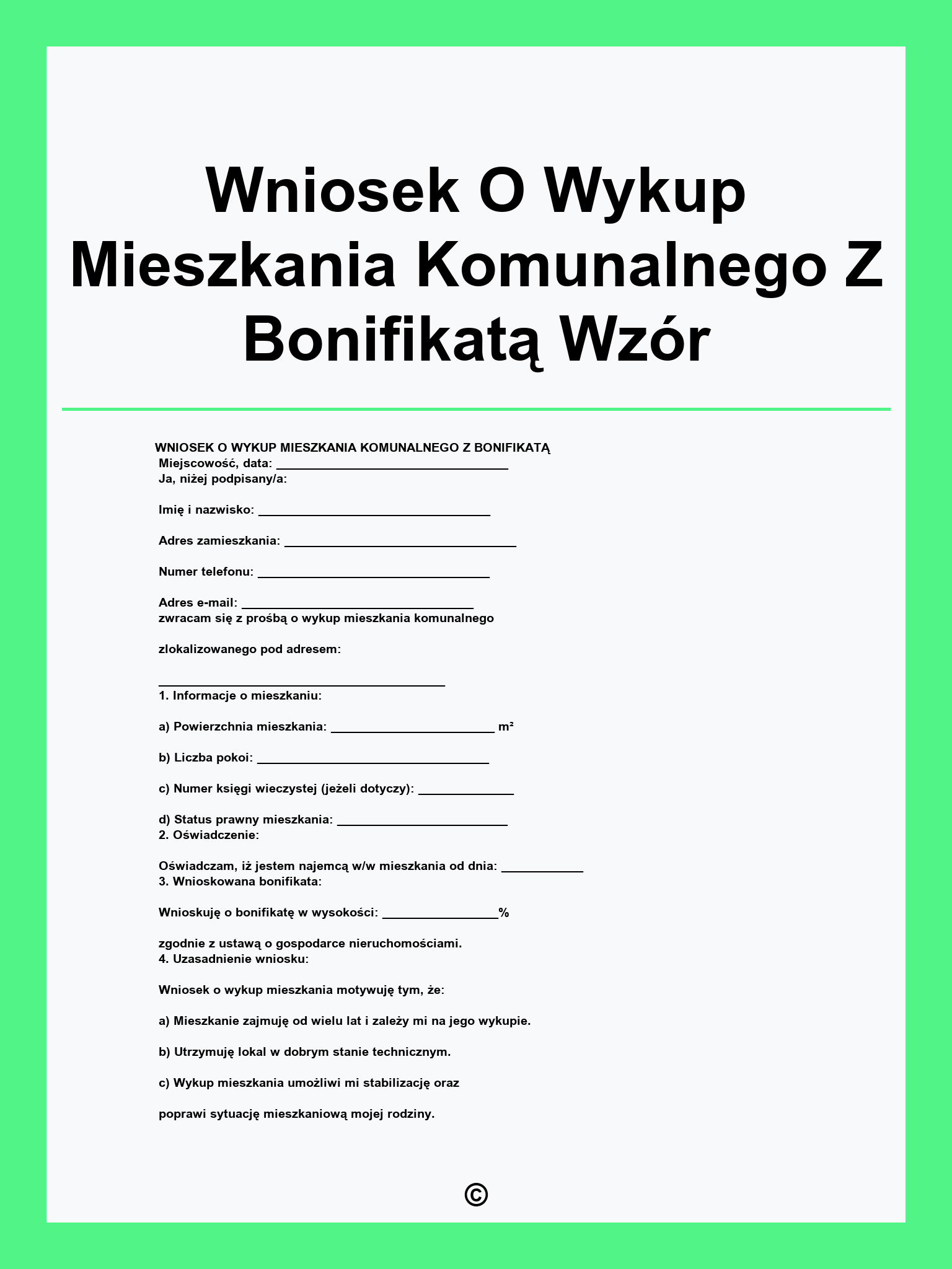 Wniosek O Wykup Mieszkania Komunalnego Z Bonifikatą Wzór
