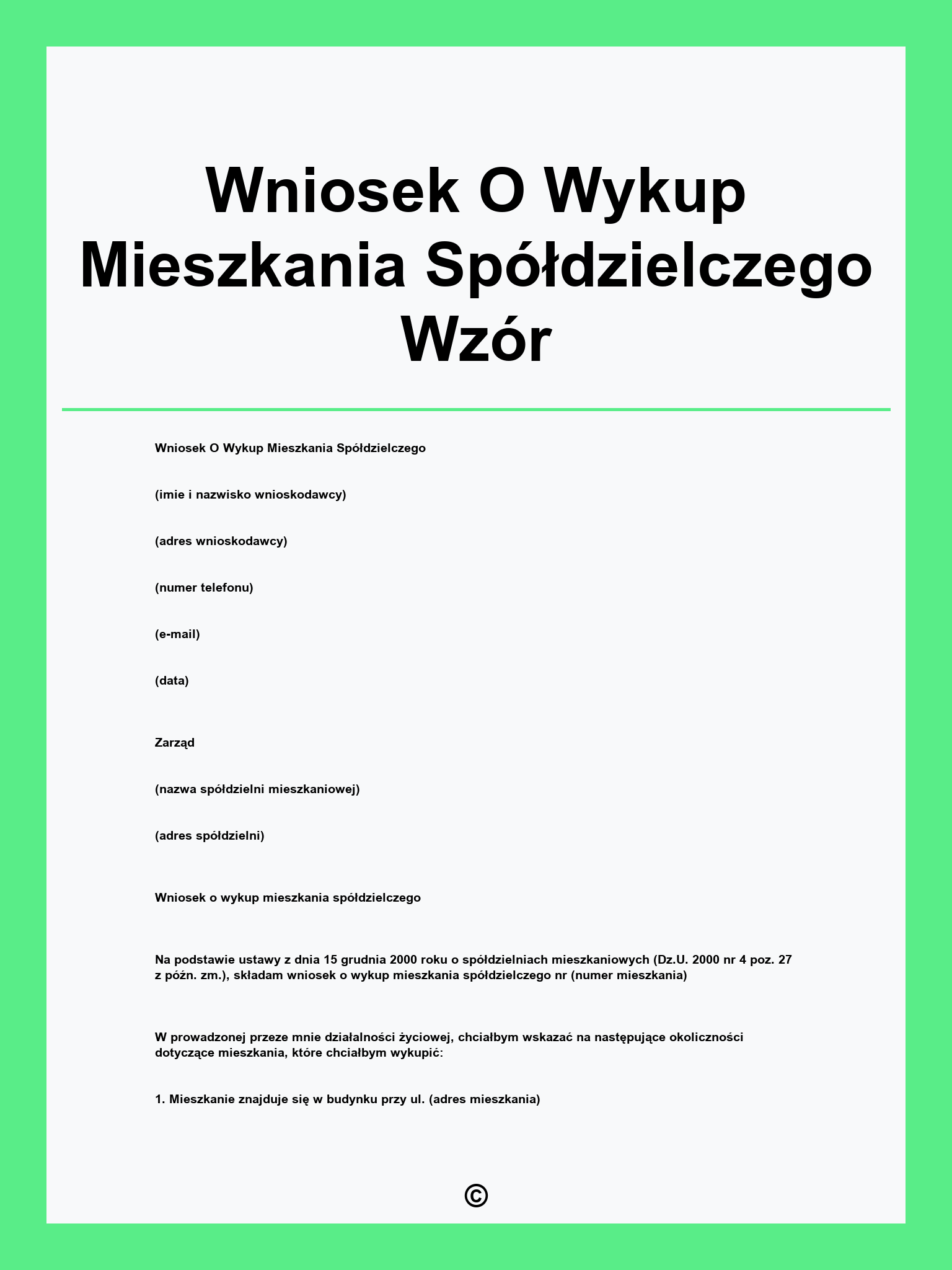 Wniosek O Wykup Mieszkania Spółdzielczego Wzór