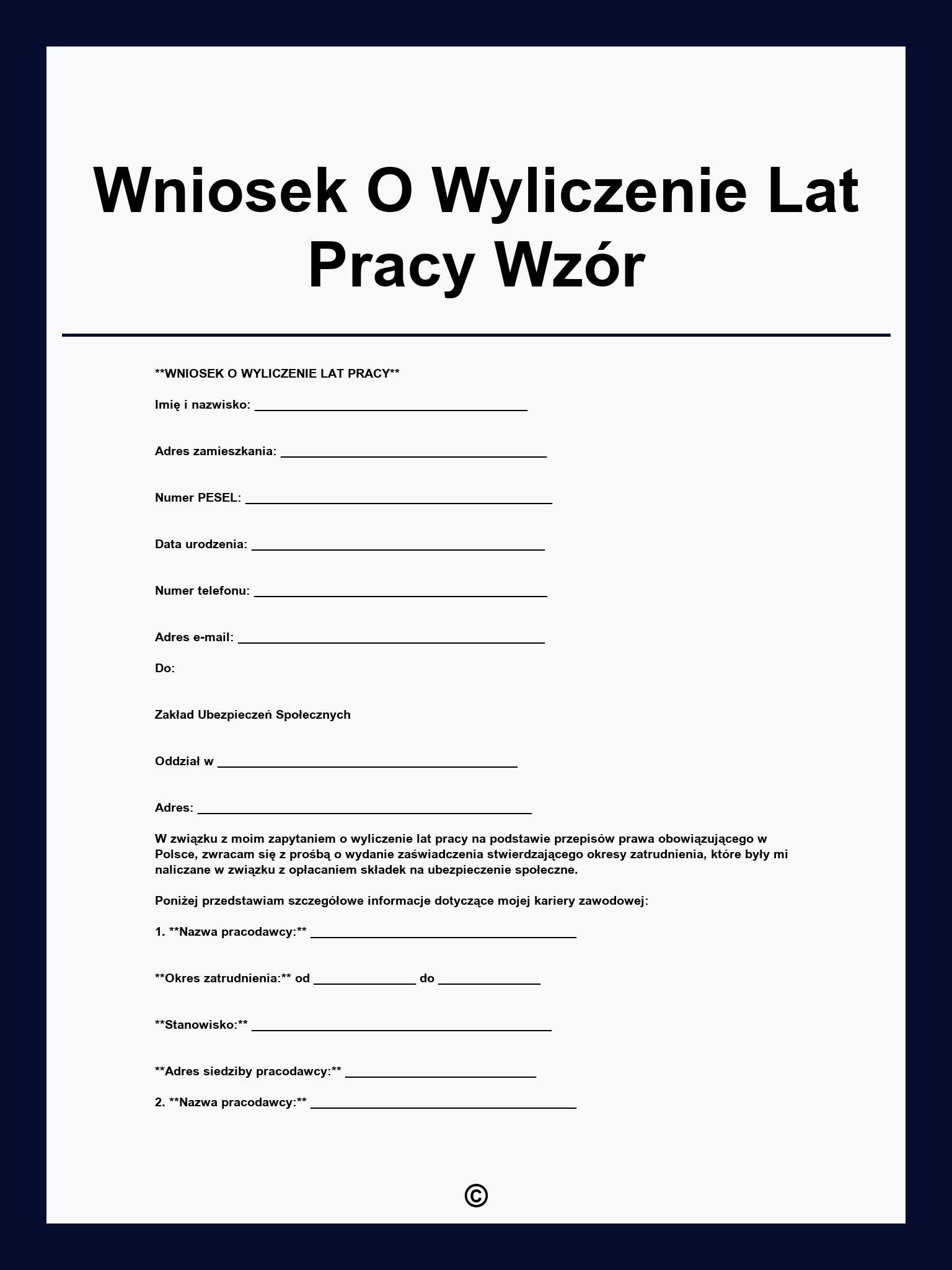 Wniosek O Wyliczenie Lat Pracy Wzór